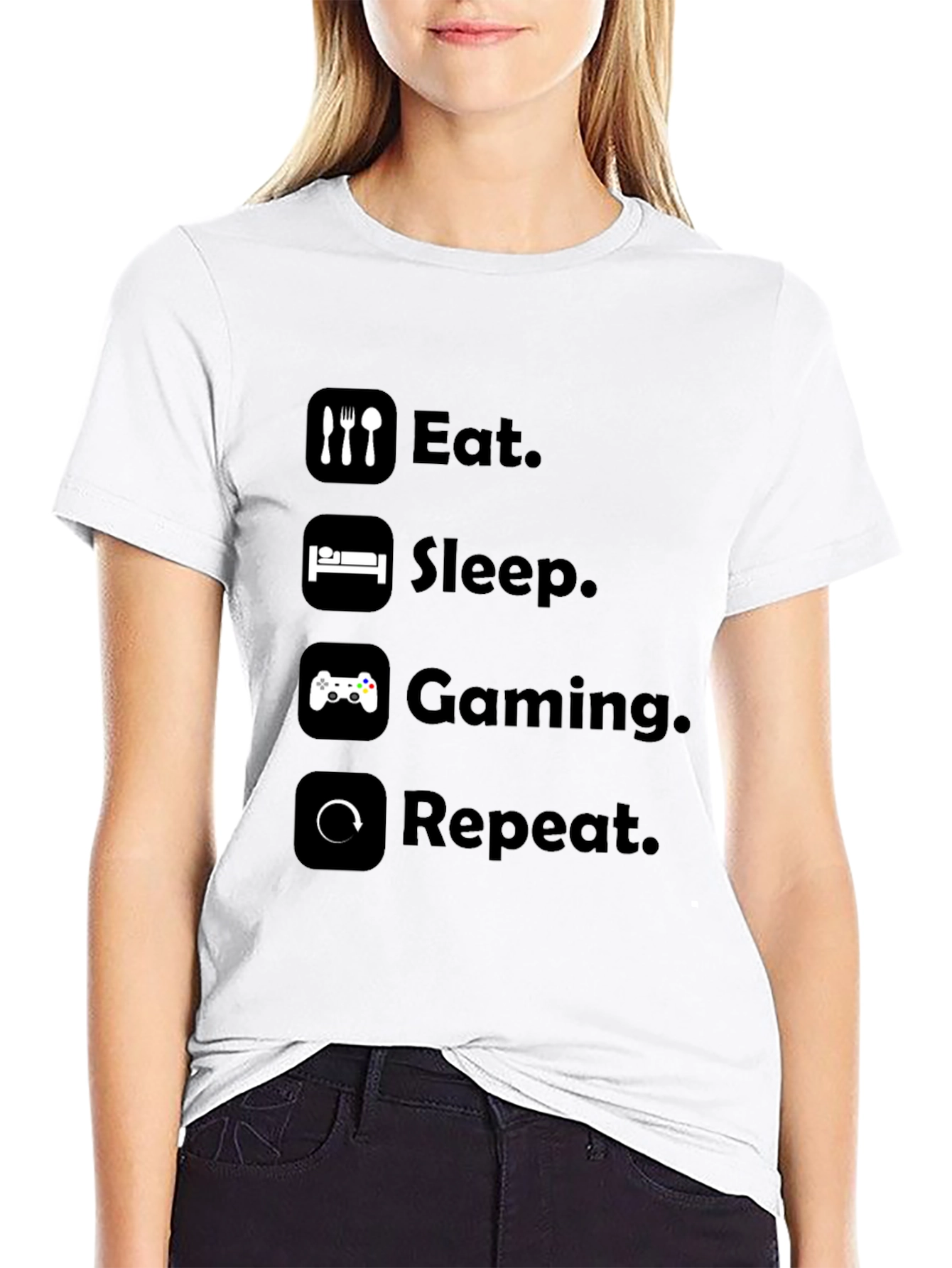 Eat Sleep Gaming Repeat Black T-Shirt