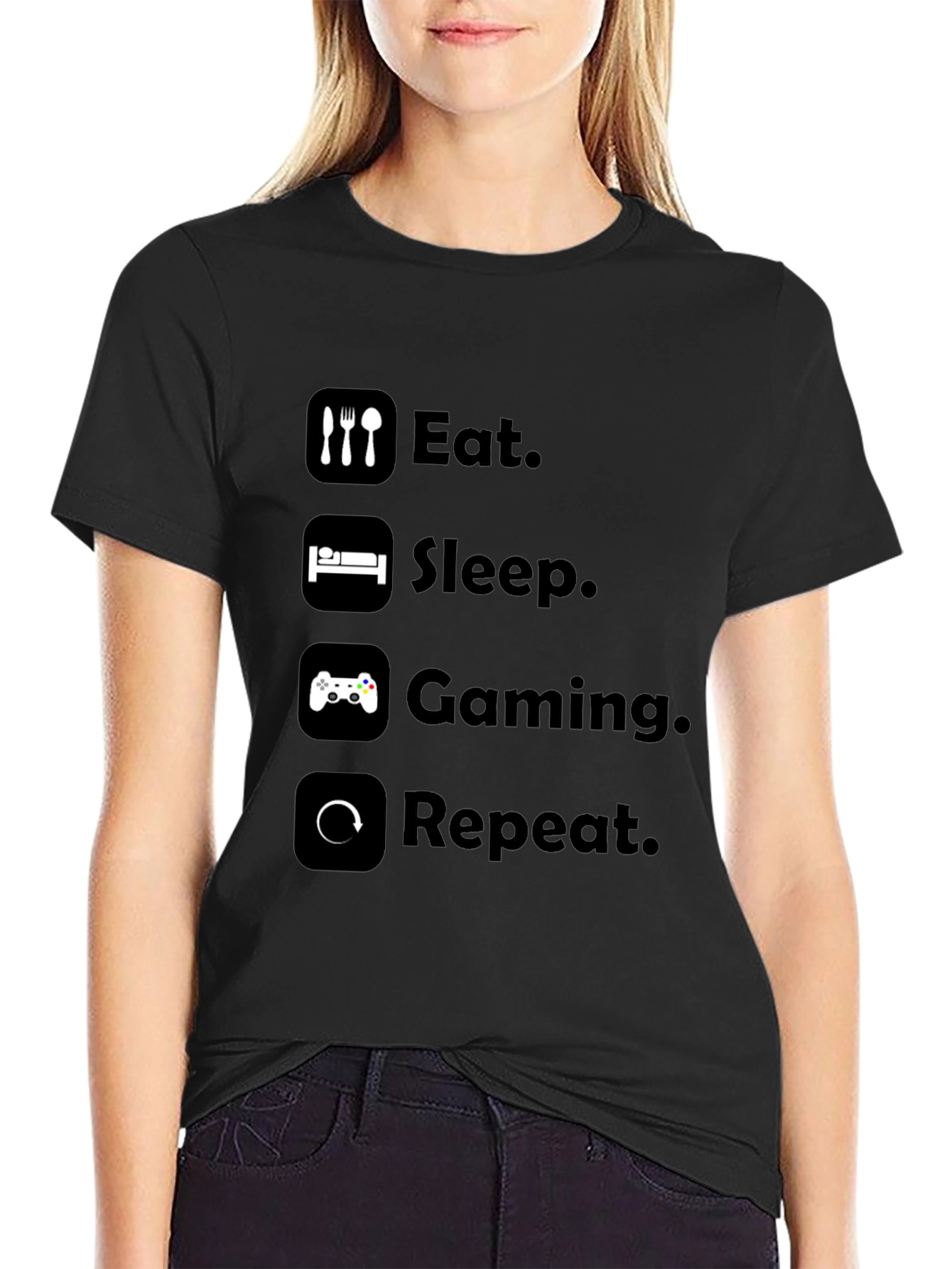 Eat Sleep Gaming Repeat Black T-Shirt