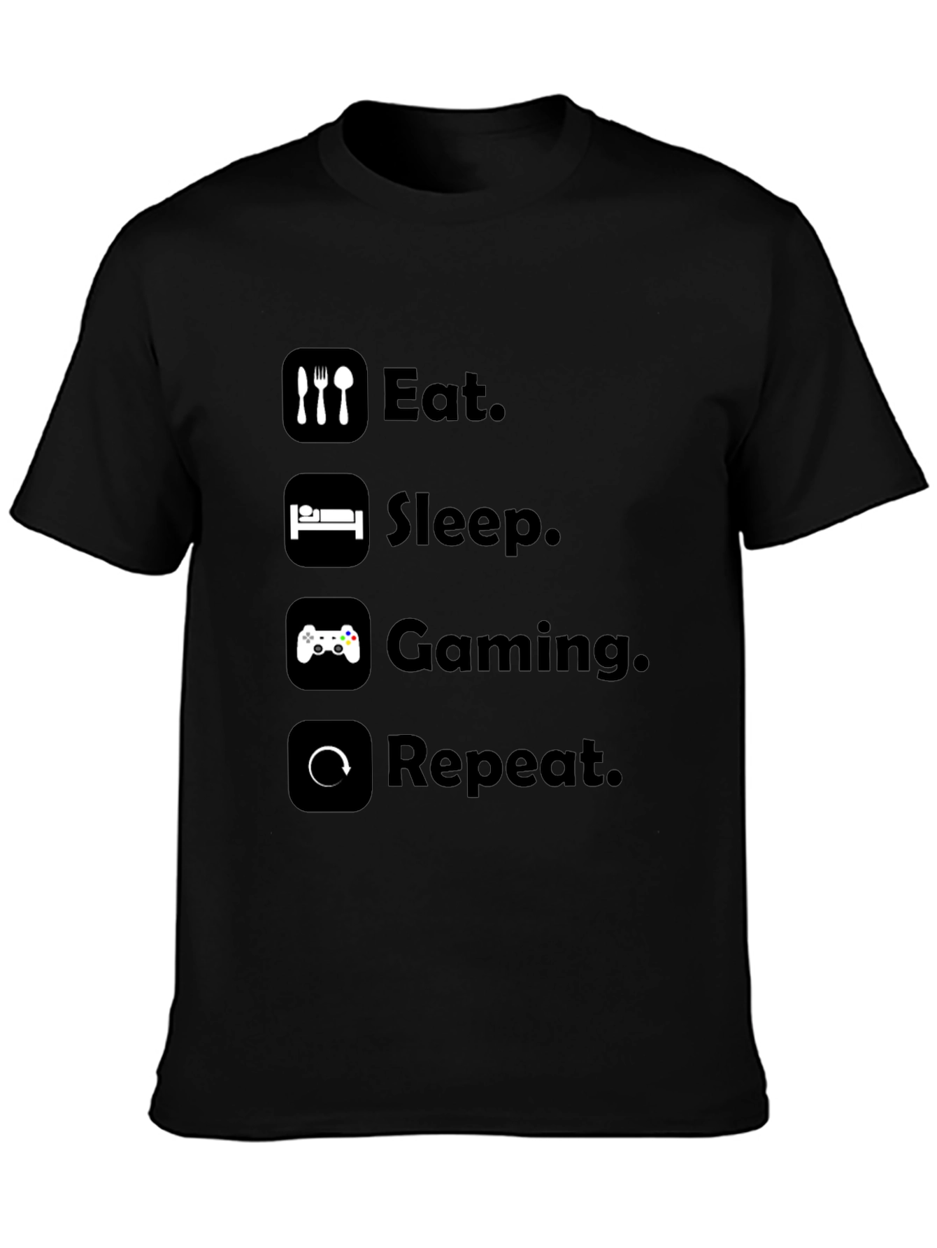 Eat Sleep Gaming Repeat Black T-Shirt
