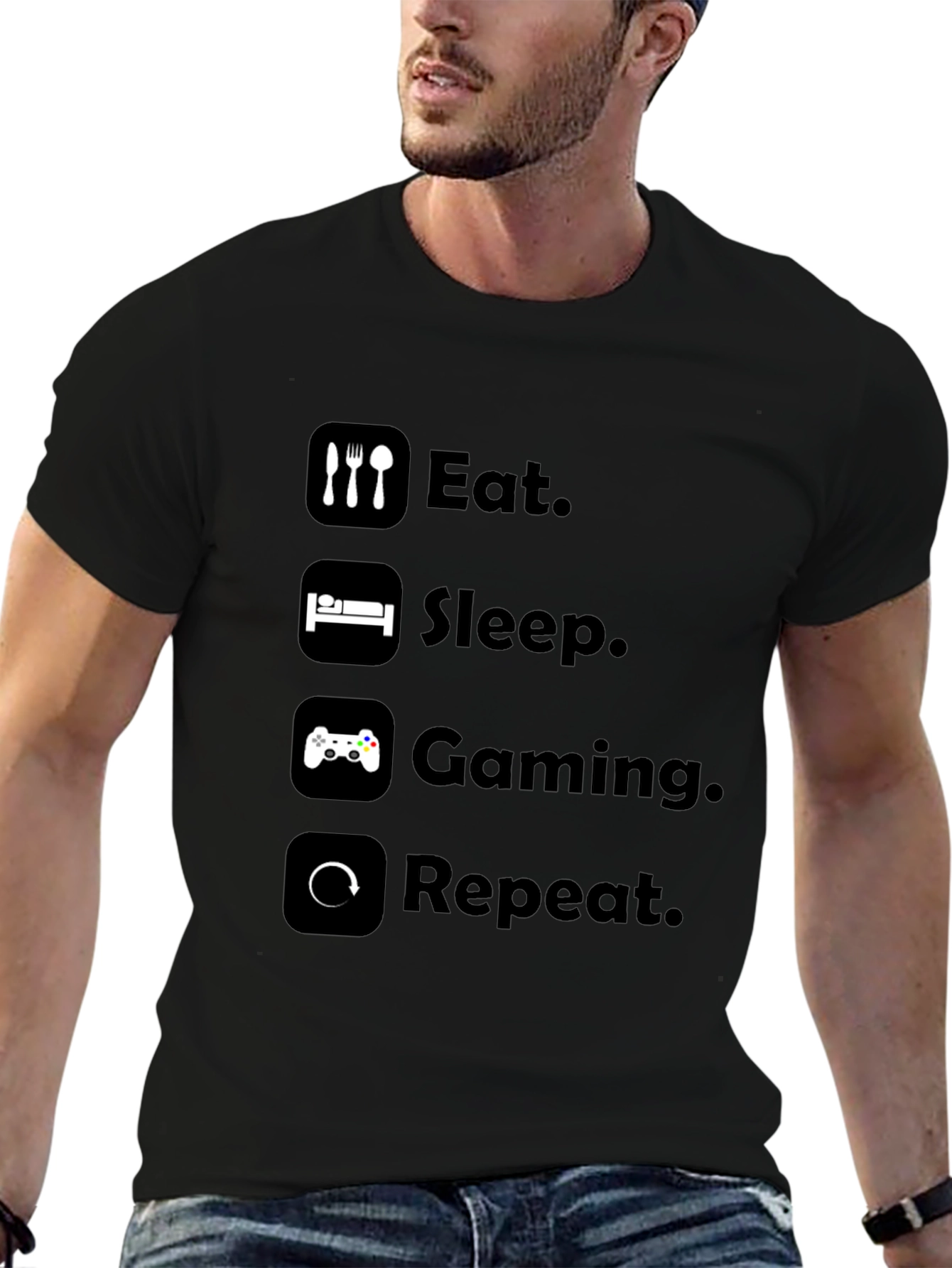 Eat Sleep Gaming Repeat Black T-Shirt
