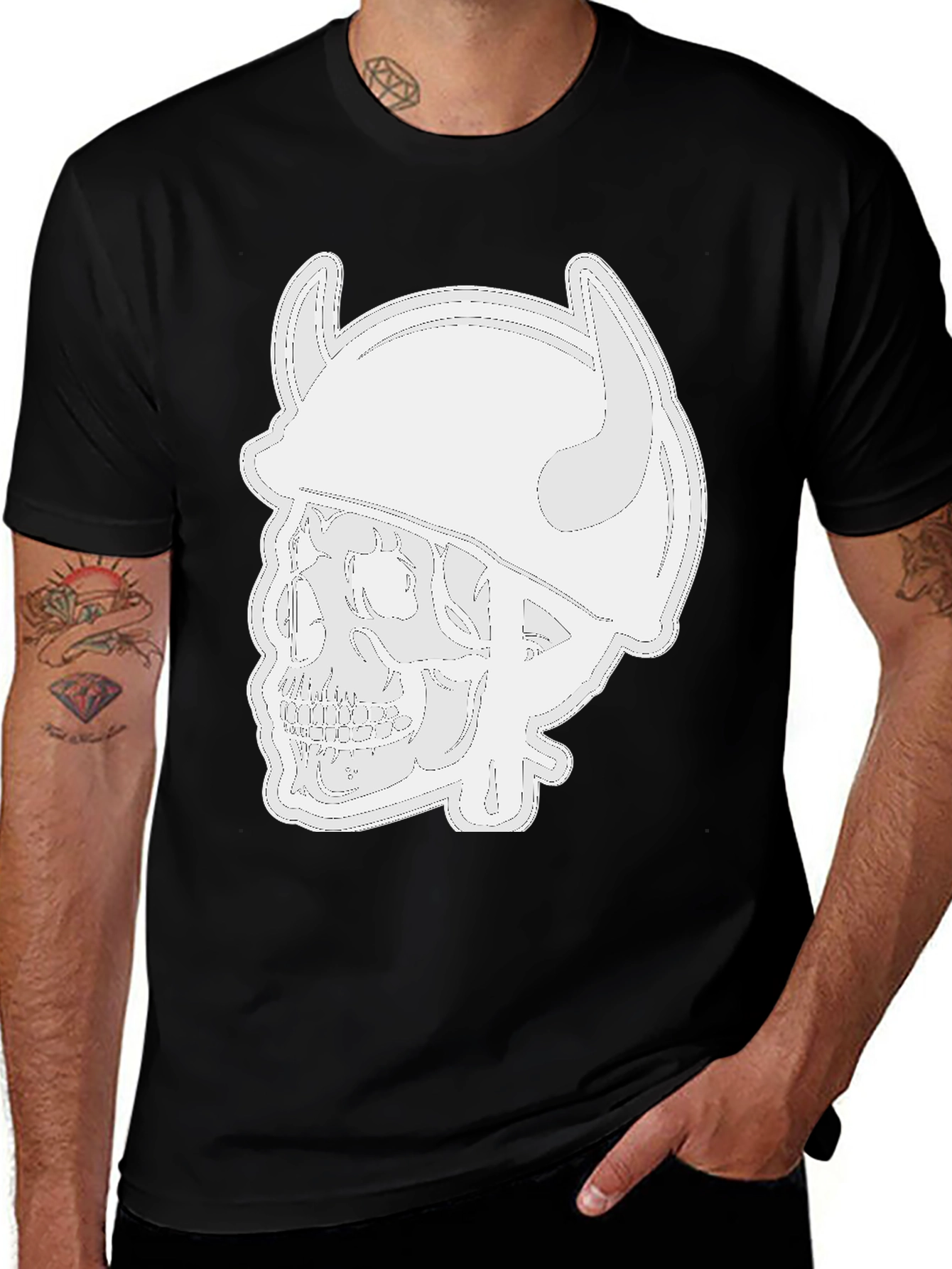 Skull Viking Helmet Black T-Shirt