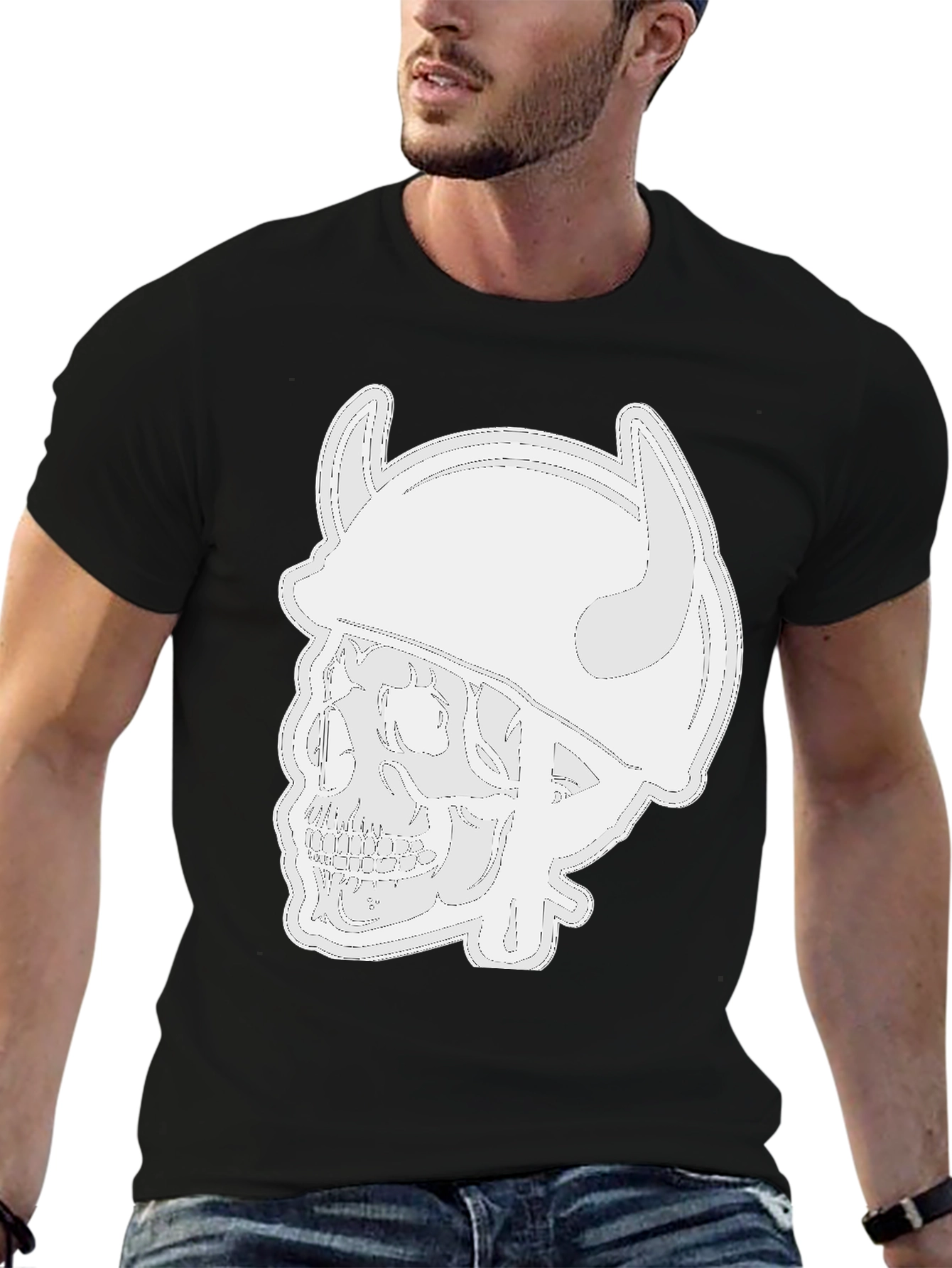 Skull Viking Helmet Black T-Shirt