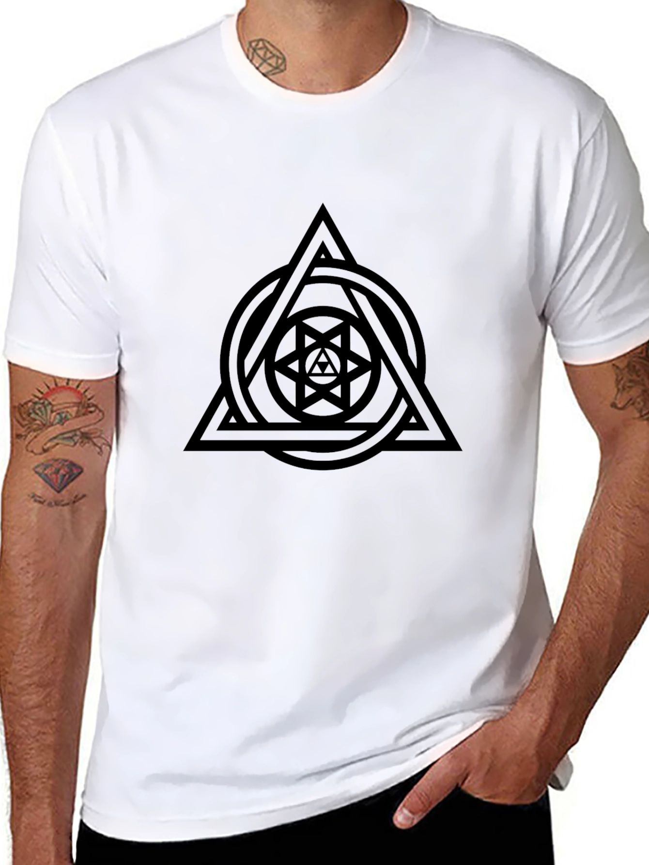Geometric Symbol Black Graphic Tee Shirt