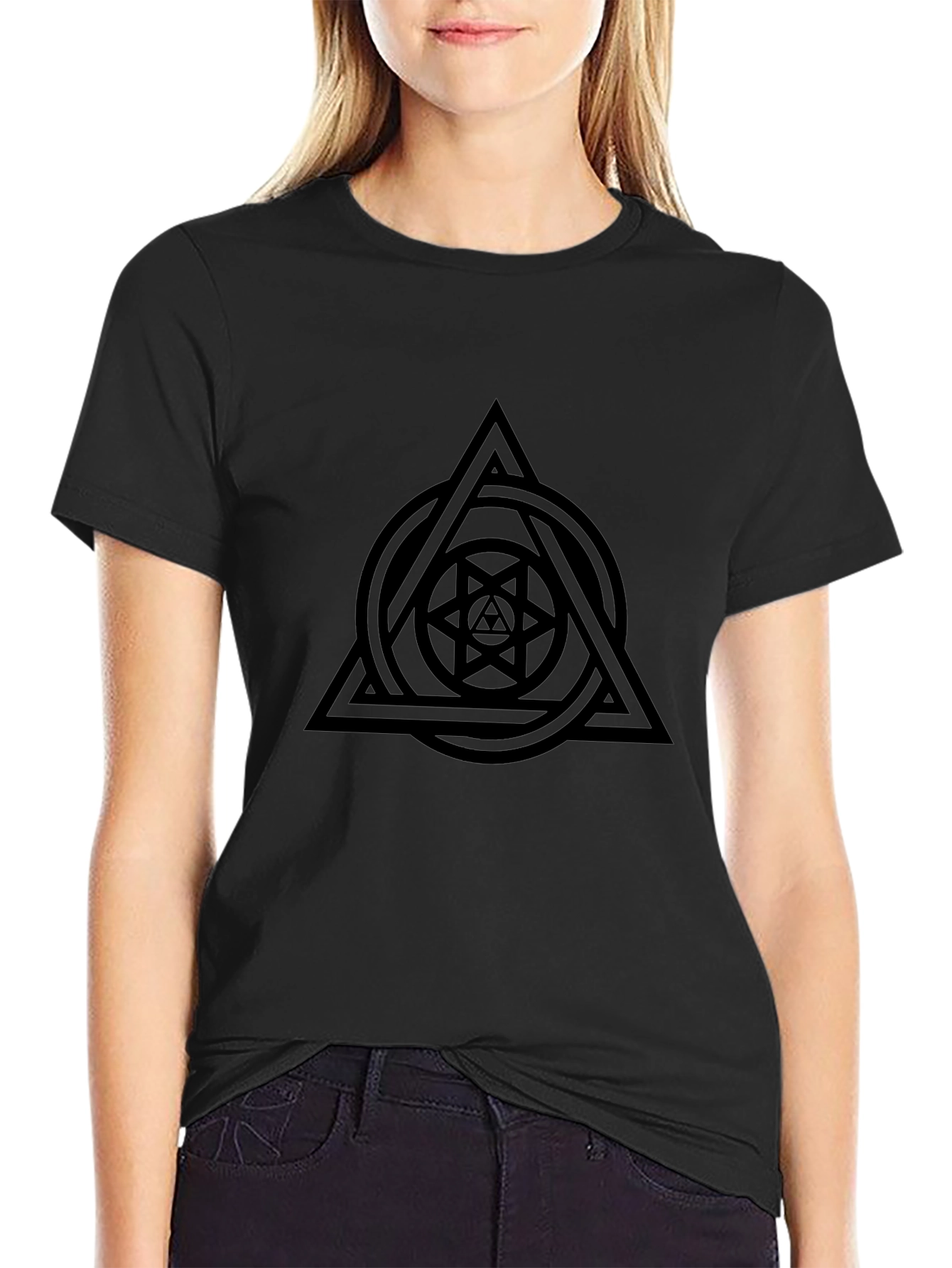 Geometric Symbol Black Graphic Tee Shirt