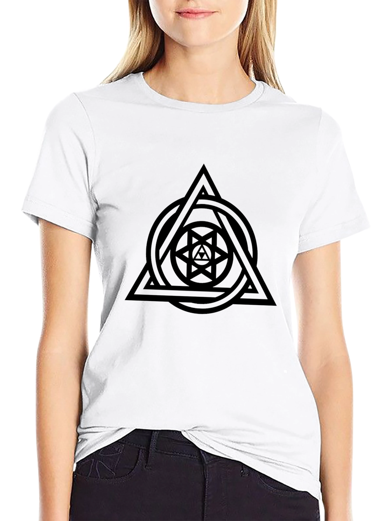 Geometric Symbol Black Graphic Tee Shirt