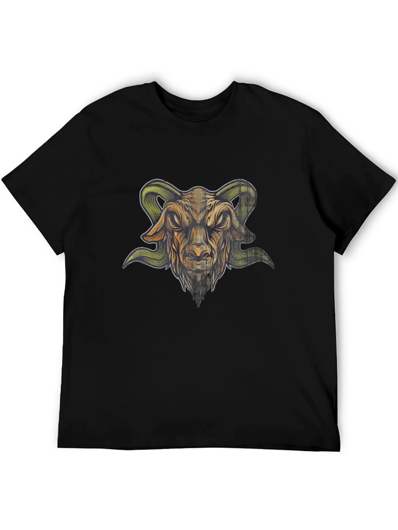 Mens Black T-Shirt with Goat Head Graphic