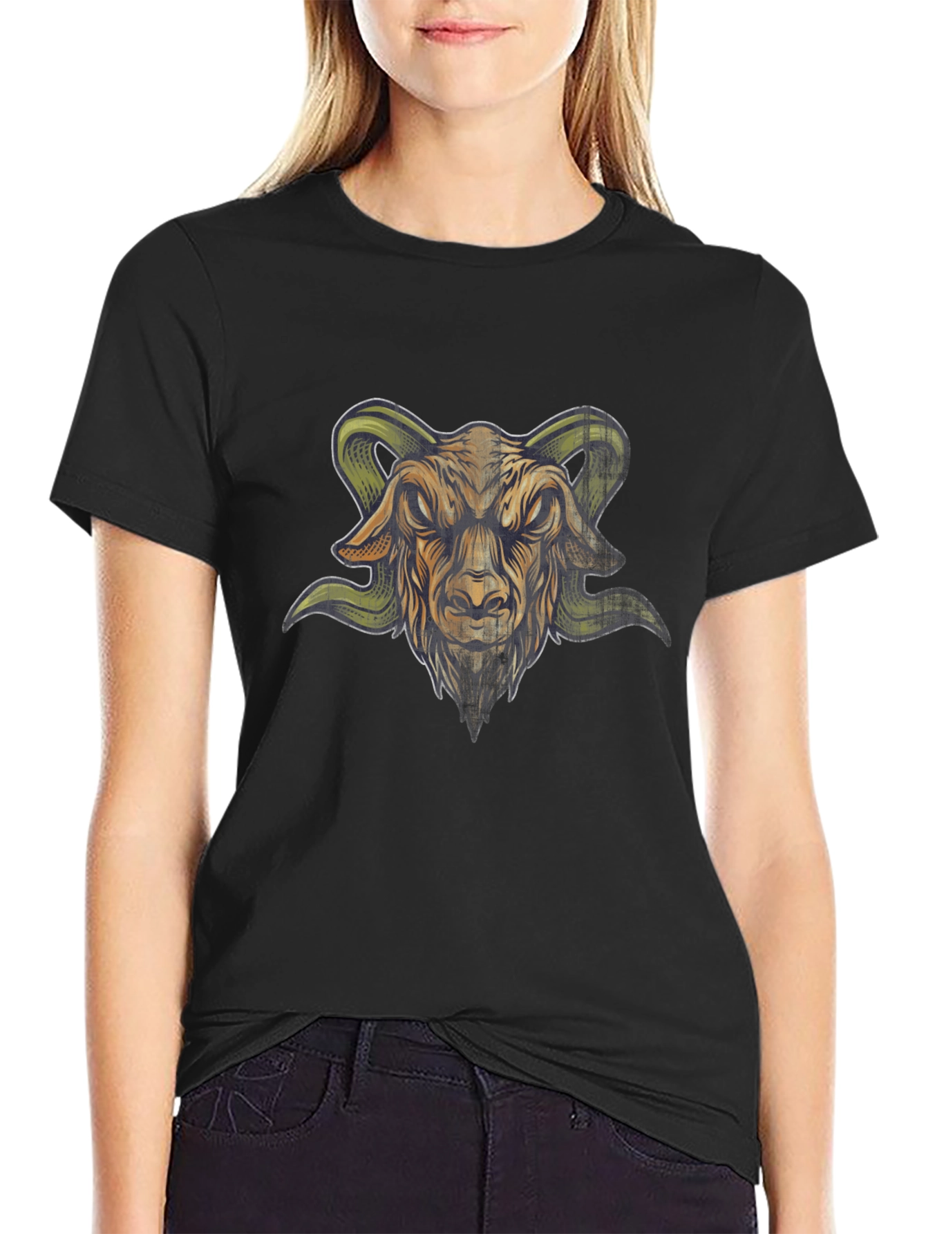 Mens Black T-Shirt with Goat Head Graphic