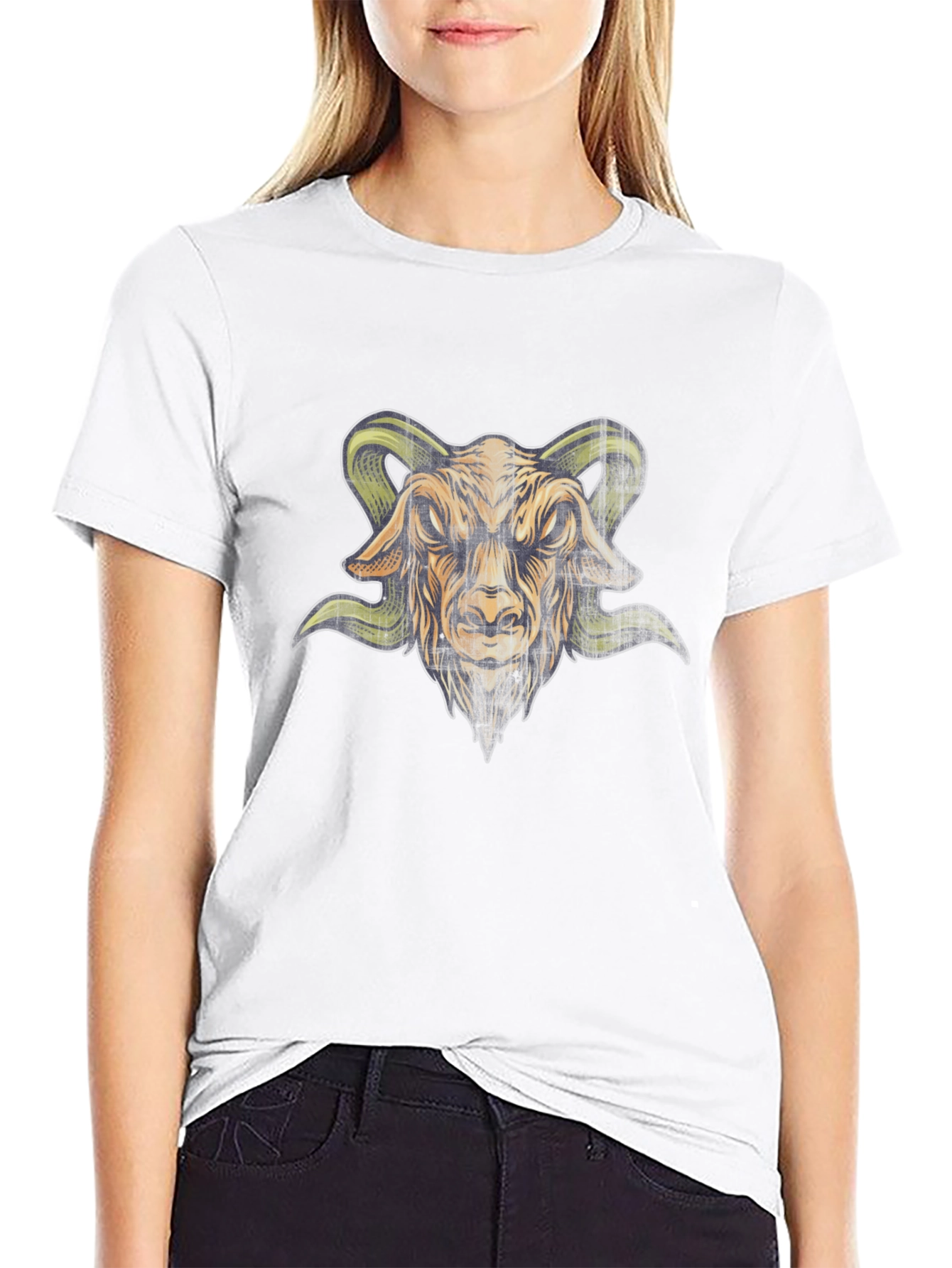 Mens Black T-Shirt with Goat Head Graphic