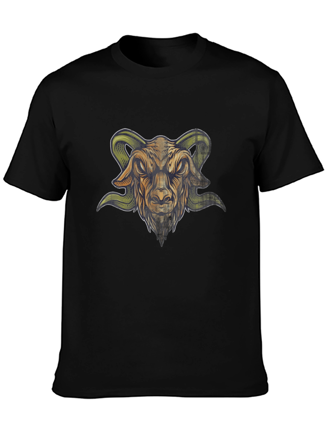 Mens Black T-Shirt with Goat Head Graphic