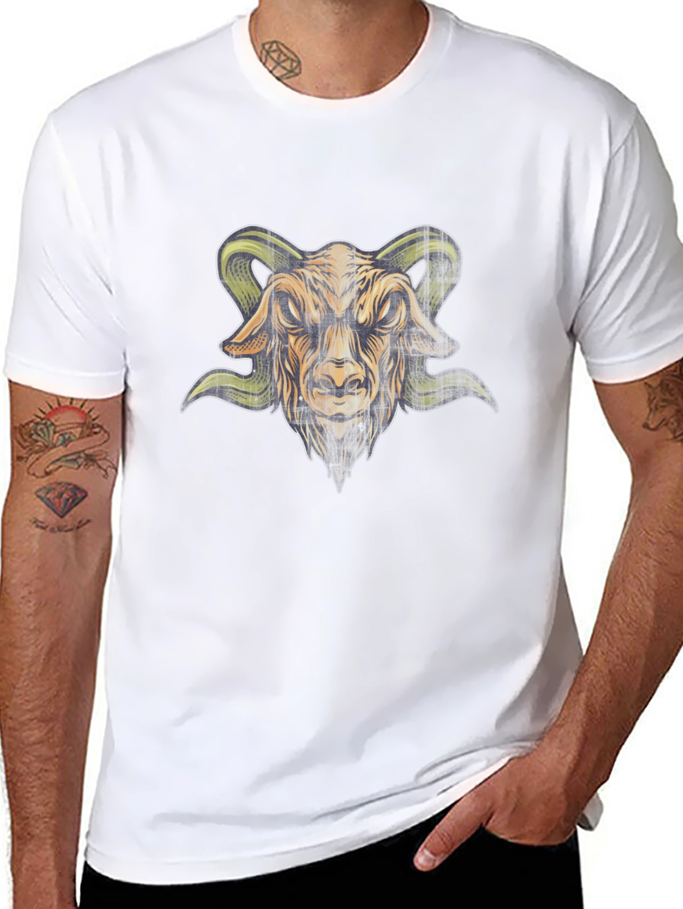 Mens Black T-Shirt with Goat Head Graphic