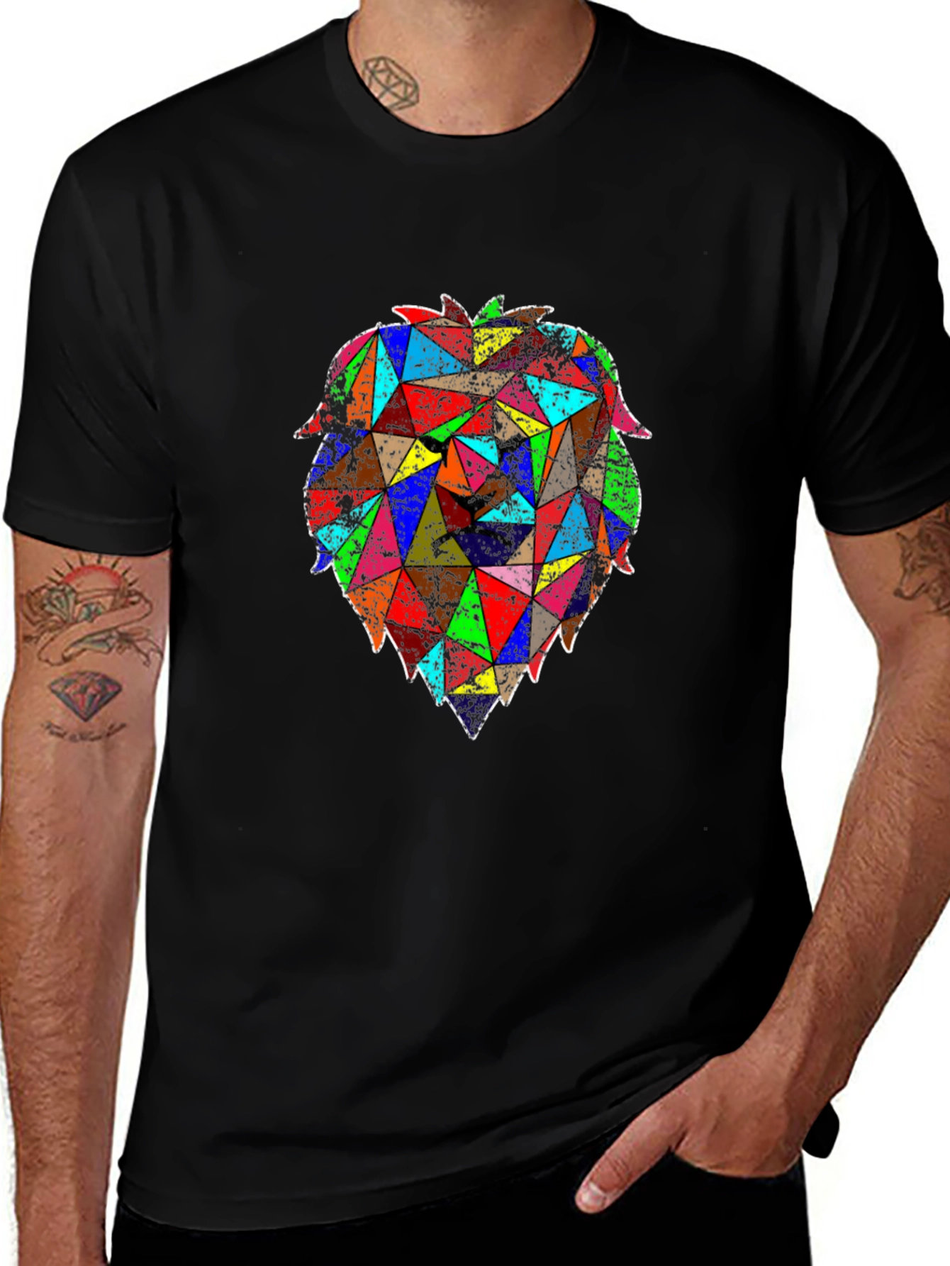 Geometric Lion Graphic Black T-Shirt