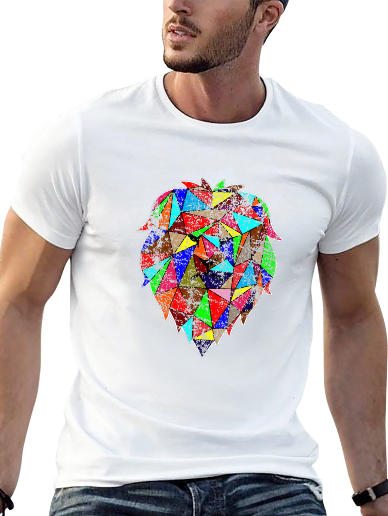 Geometric Lion Graphic Black T-Shirt