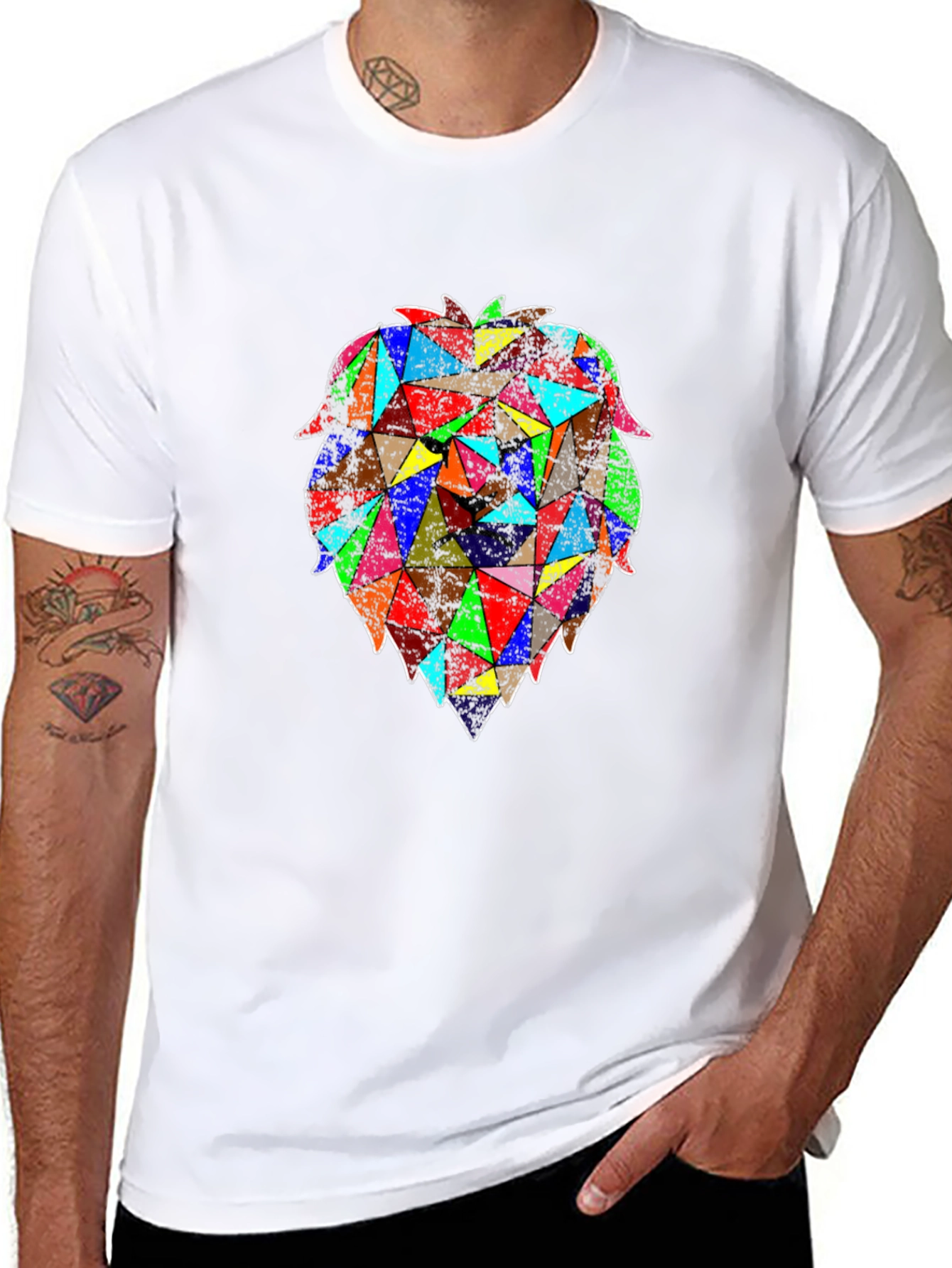 Geometric Lion Graphic Black T-Shirt
