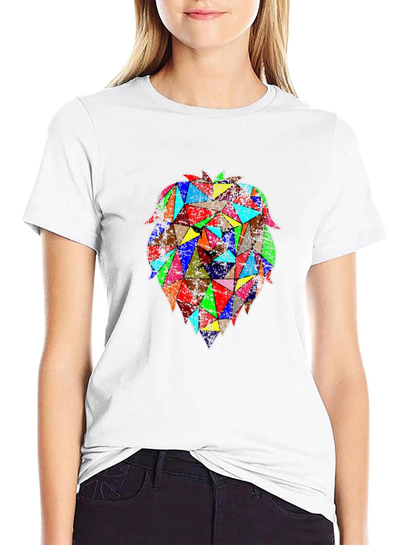 Geometric Lion Graphic Black T-Shirt