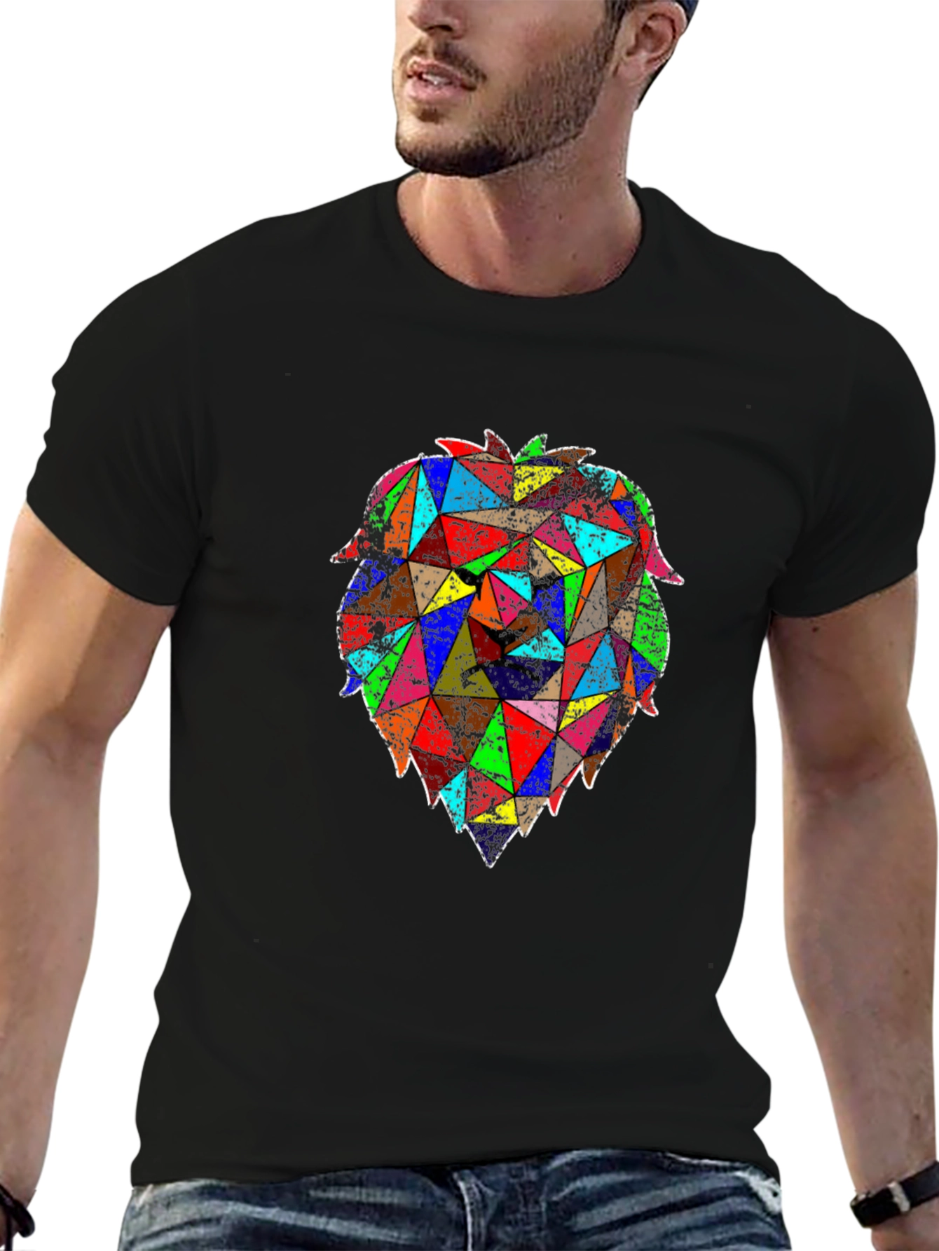 Geometric Lion Graphic Black T-Shirt