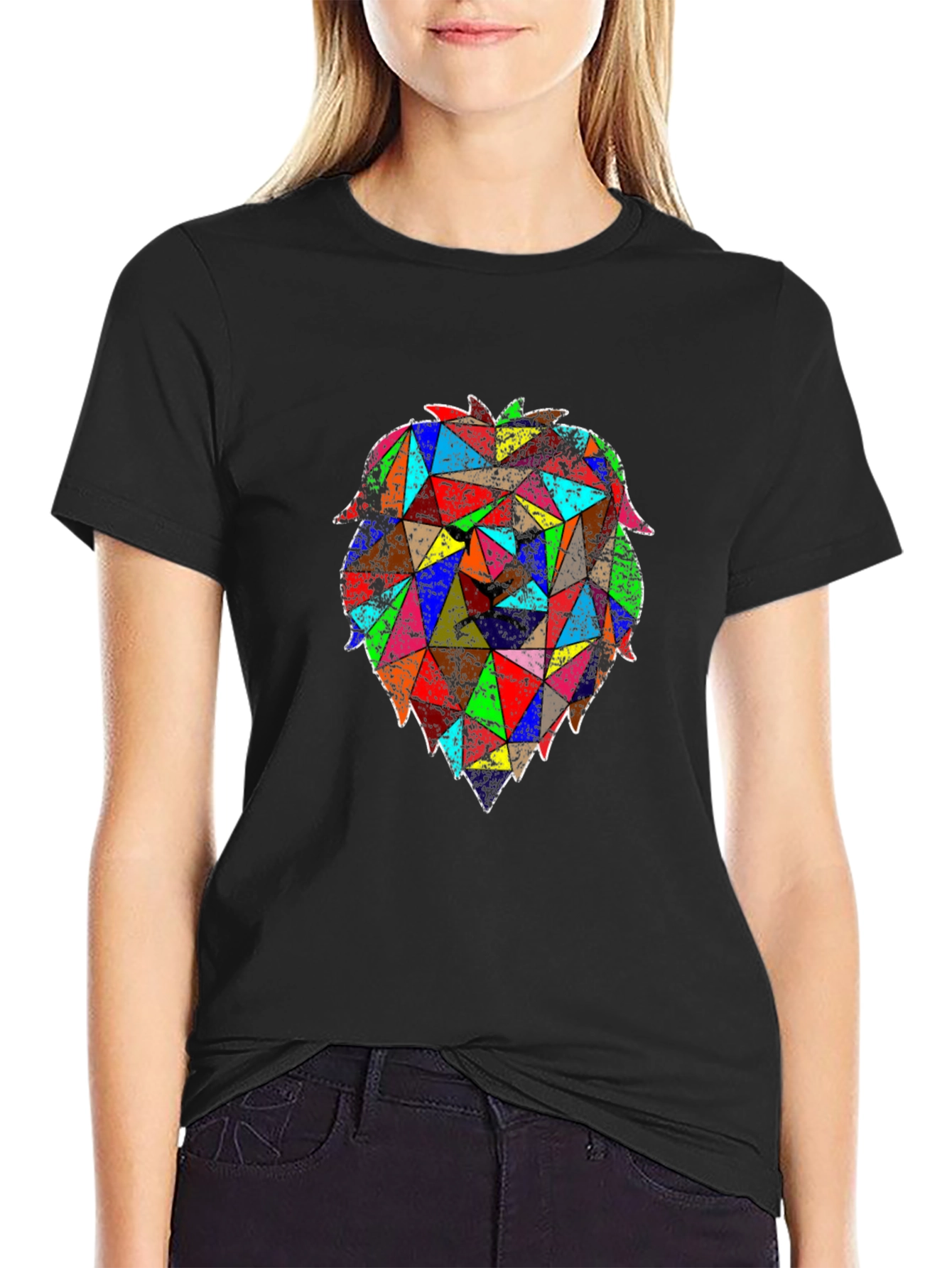 Geometric Lion Graphic Black T-Shirt