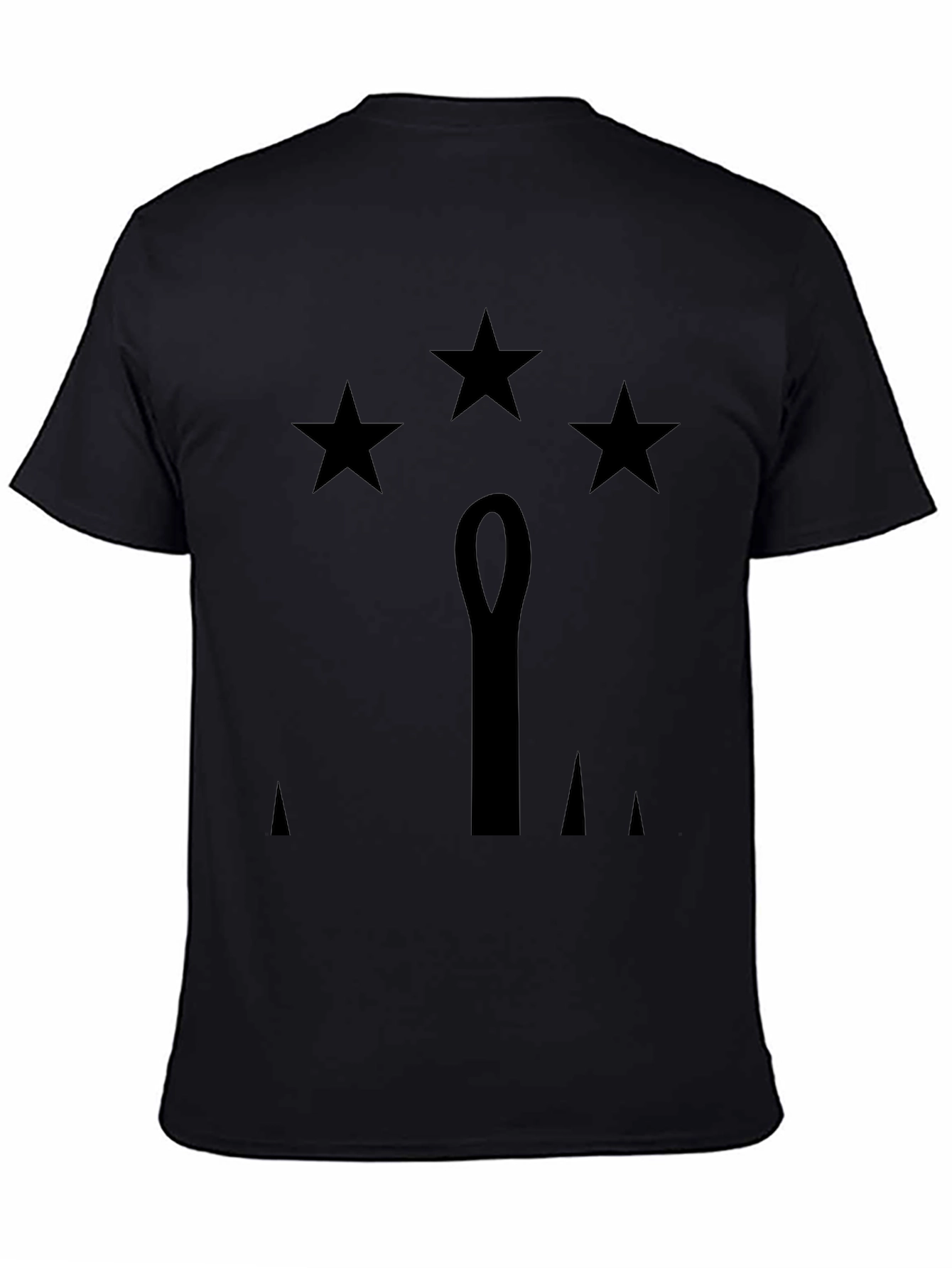 Mens Black T-Shirt with Stars & Emblem Design