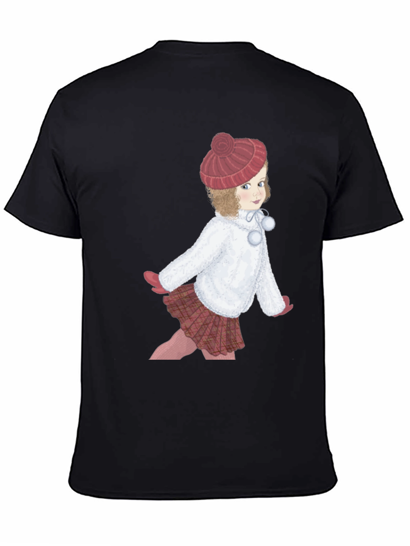 Girl with Hat Graphic Tee - Black Cotton T-Shirt