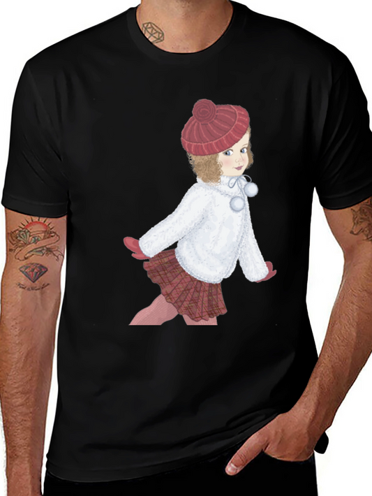 Girl with Hat Graphic Tee - Black Cotton T-Shirt
