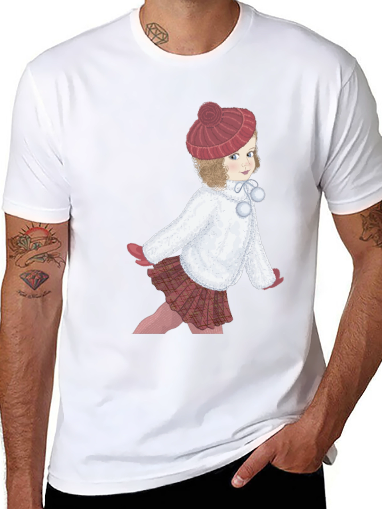 Girl with Hat Graphic Tee - Black Cotton T-Shirt