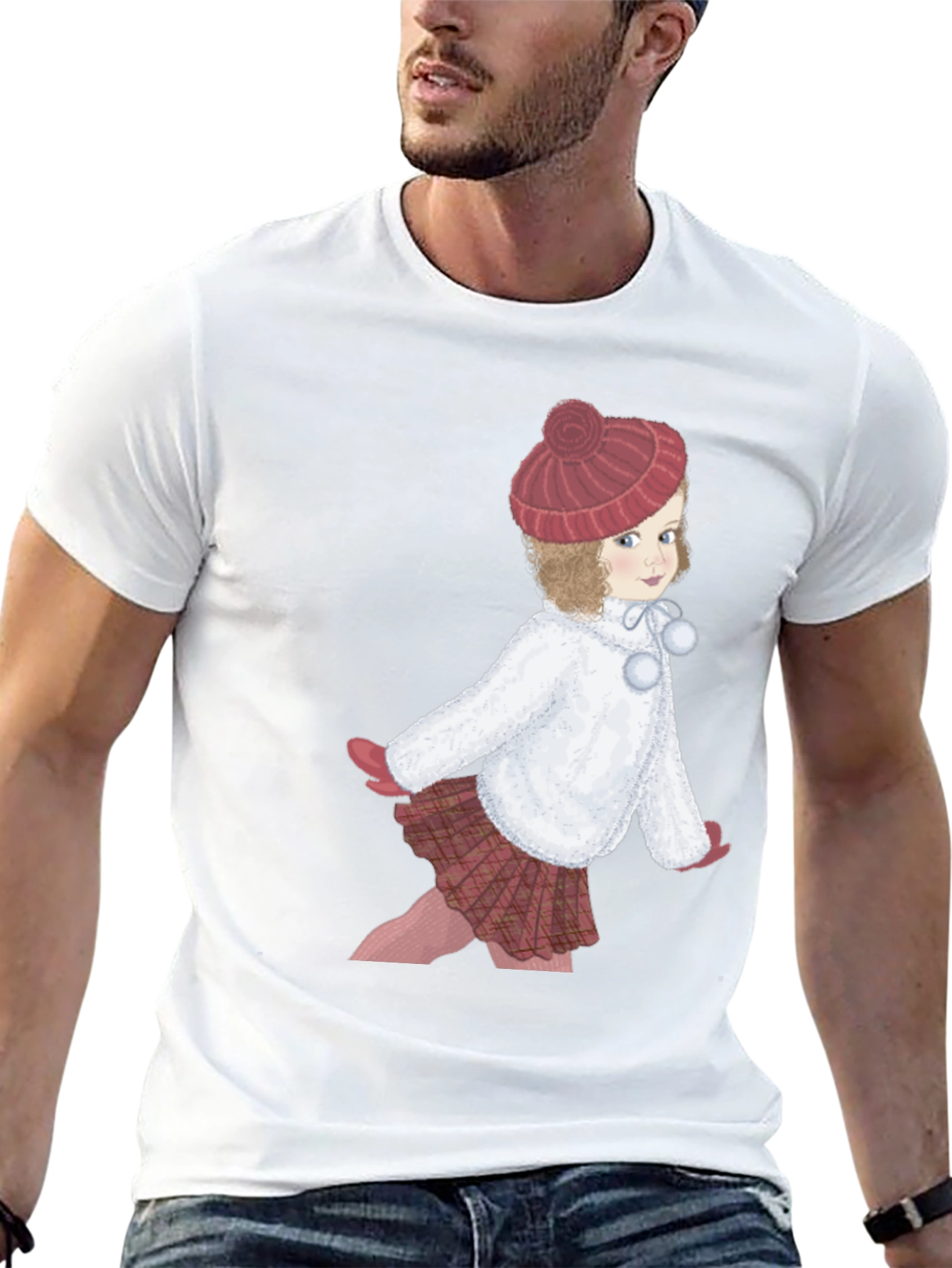 Girl with Hat Graphic Tee - Black Cotton T-Shirt