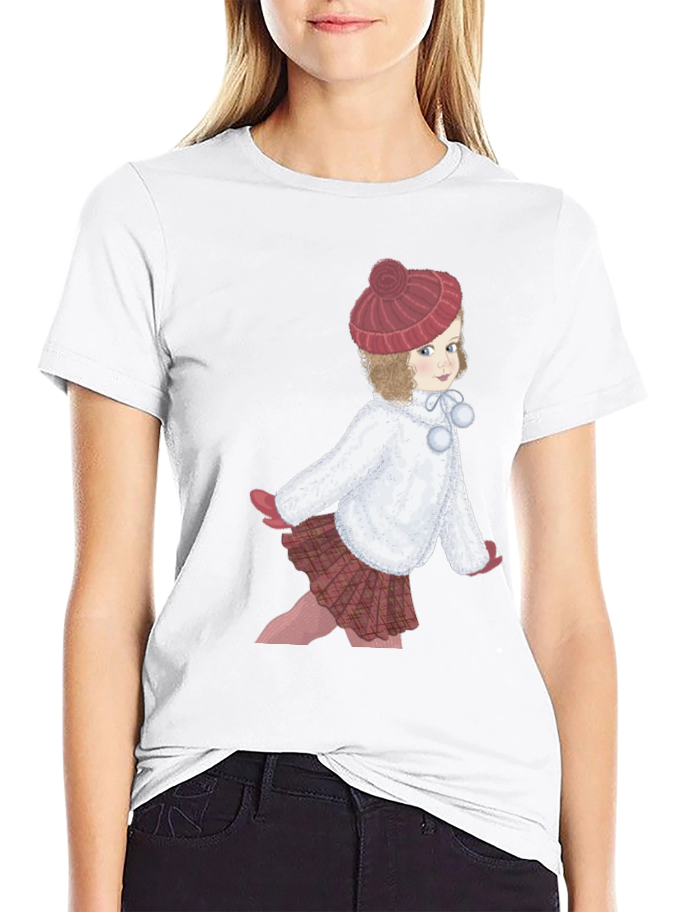 Girl with Hat Graphic Tee - Black Cotton T-Shirt