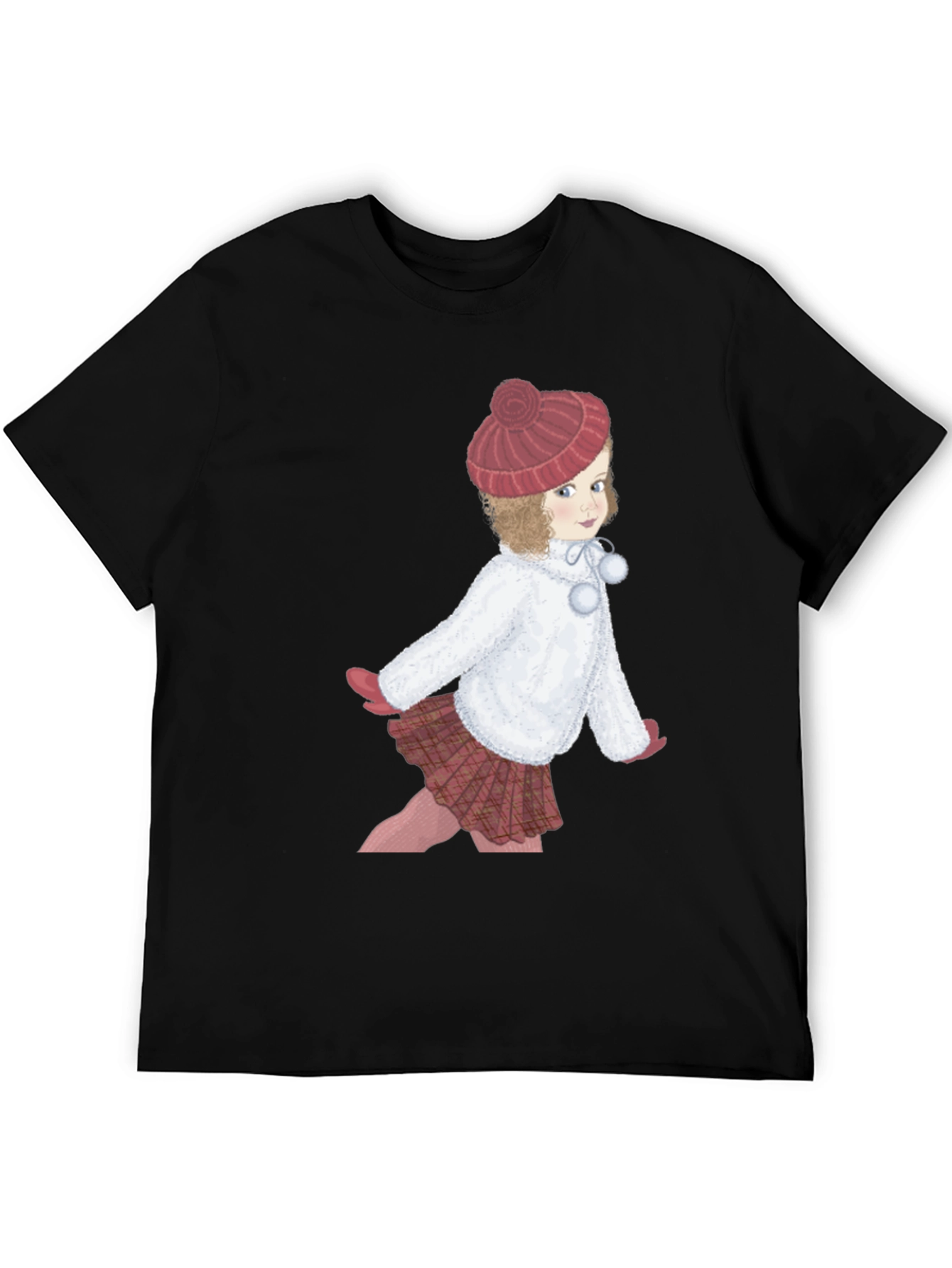 Girl with Hat Graphic Tee - Black Cotton T-Shirt