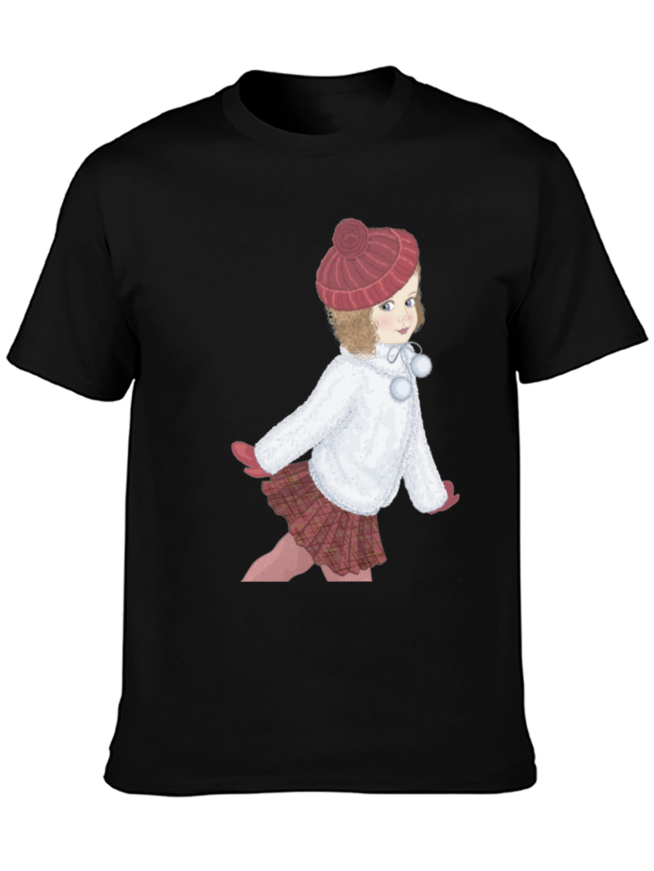 Girl with Hat Graphic Tee - Black Cotton T-Shirt