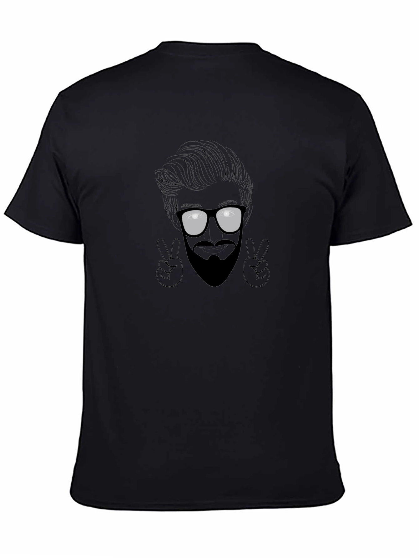 Cool Graphic Tee - Bearded Face & Peace Signs