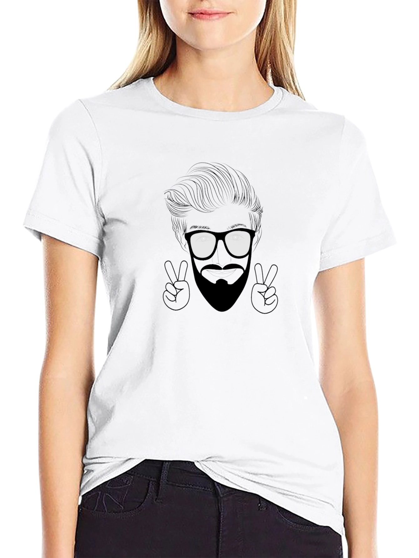 Cool Graphic Tee - Bearded Face & Peace Signs