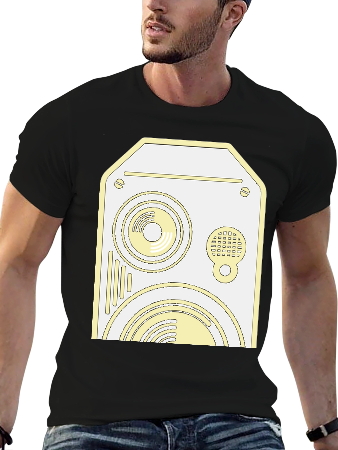 Retro Speaker Graphic Tee - Cool Black Cotton Shirt