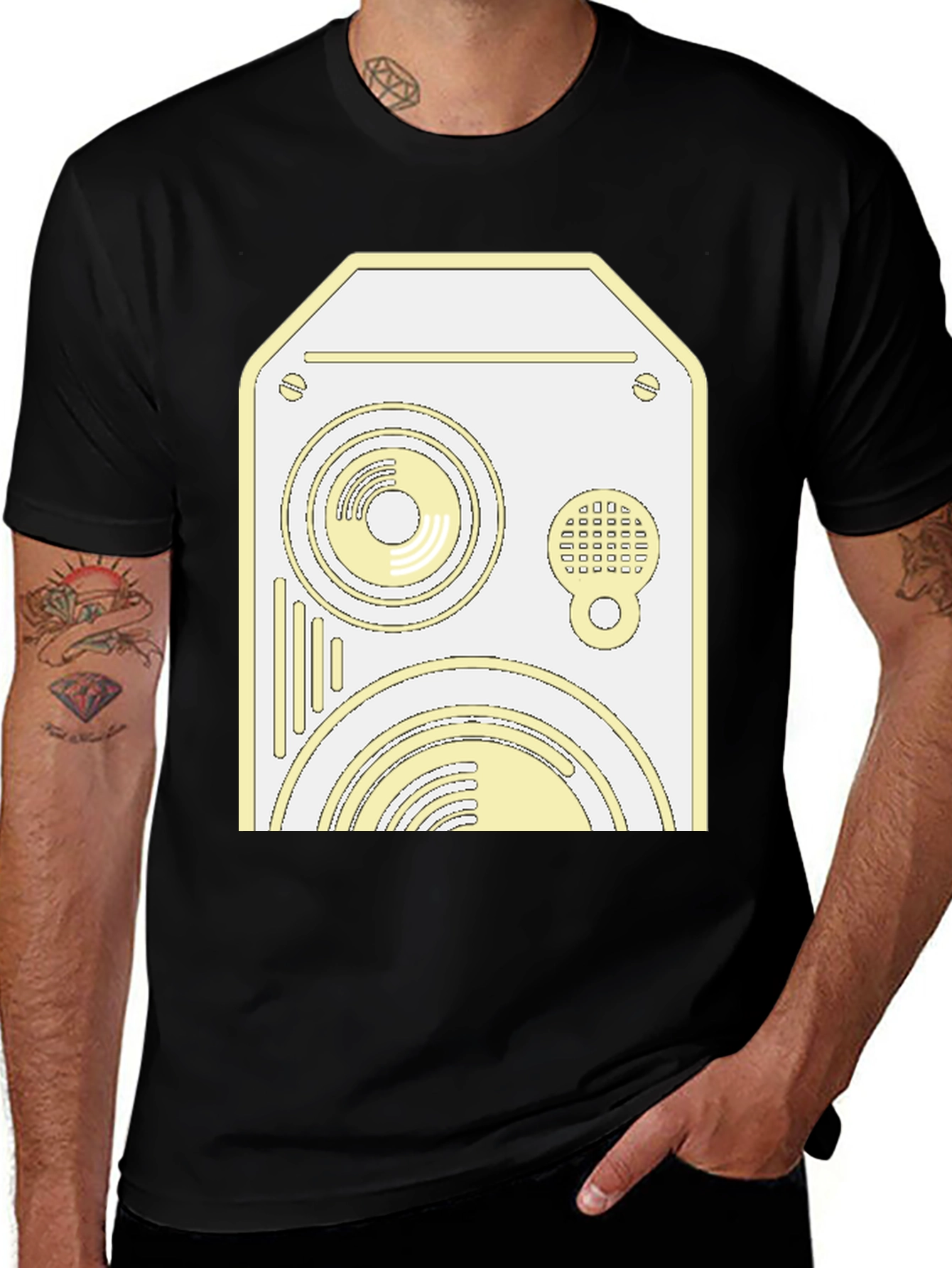 Retro Speaker Graphic Tee - Cool Black Cotton Shirt