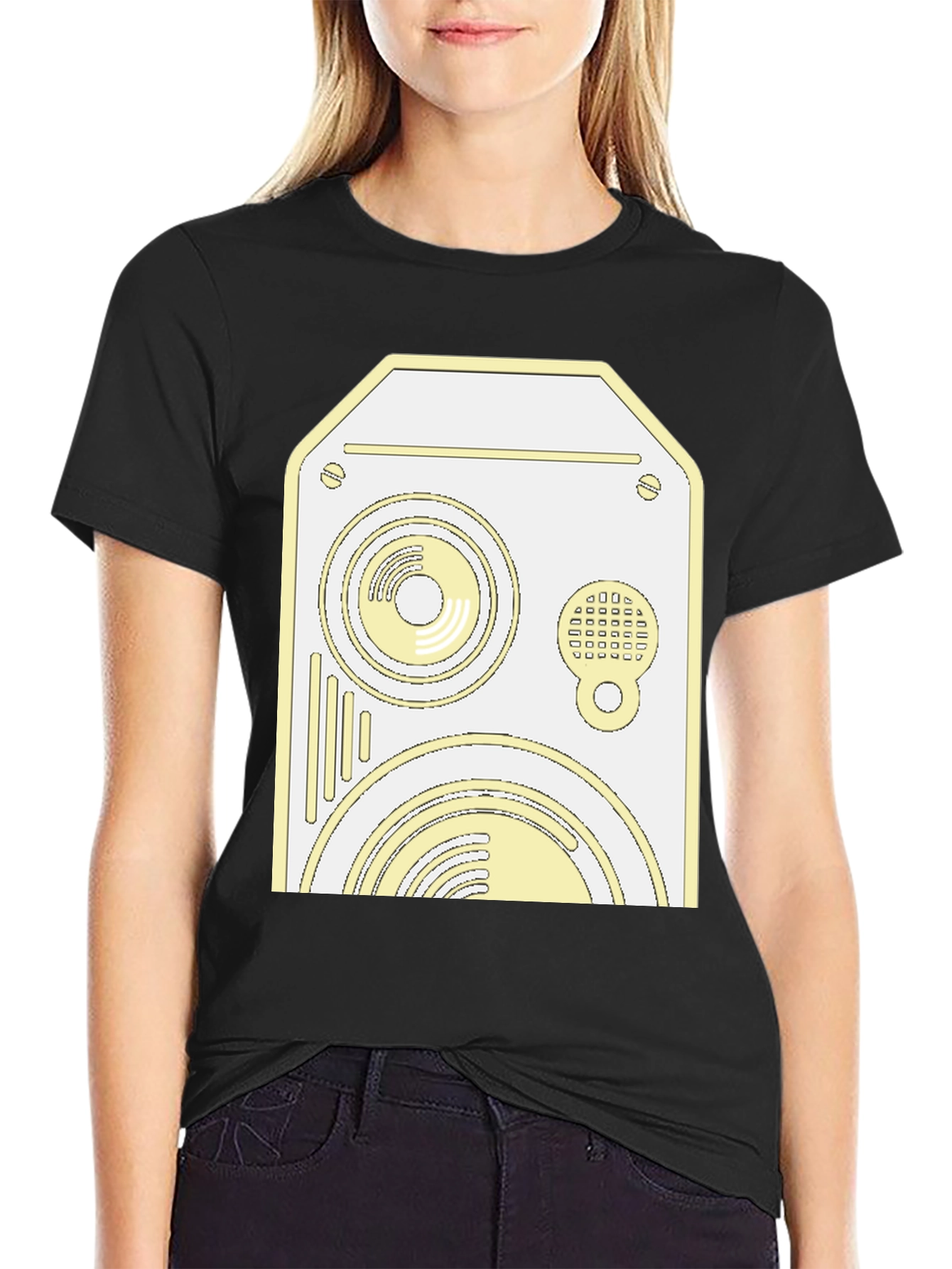 Retro Speaker Graphic Tee - Cool Black Cotton Shirt