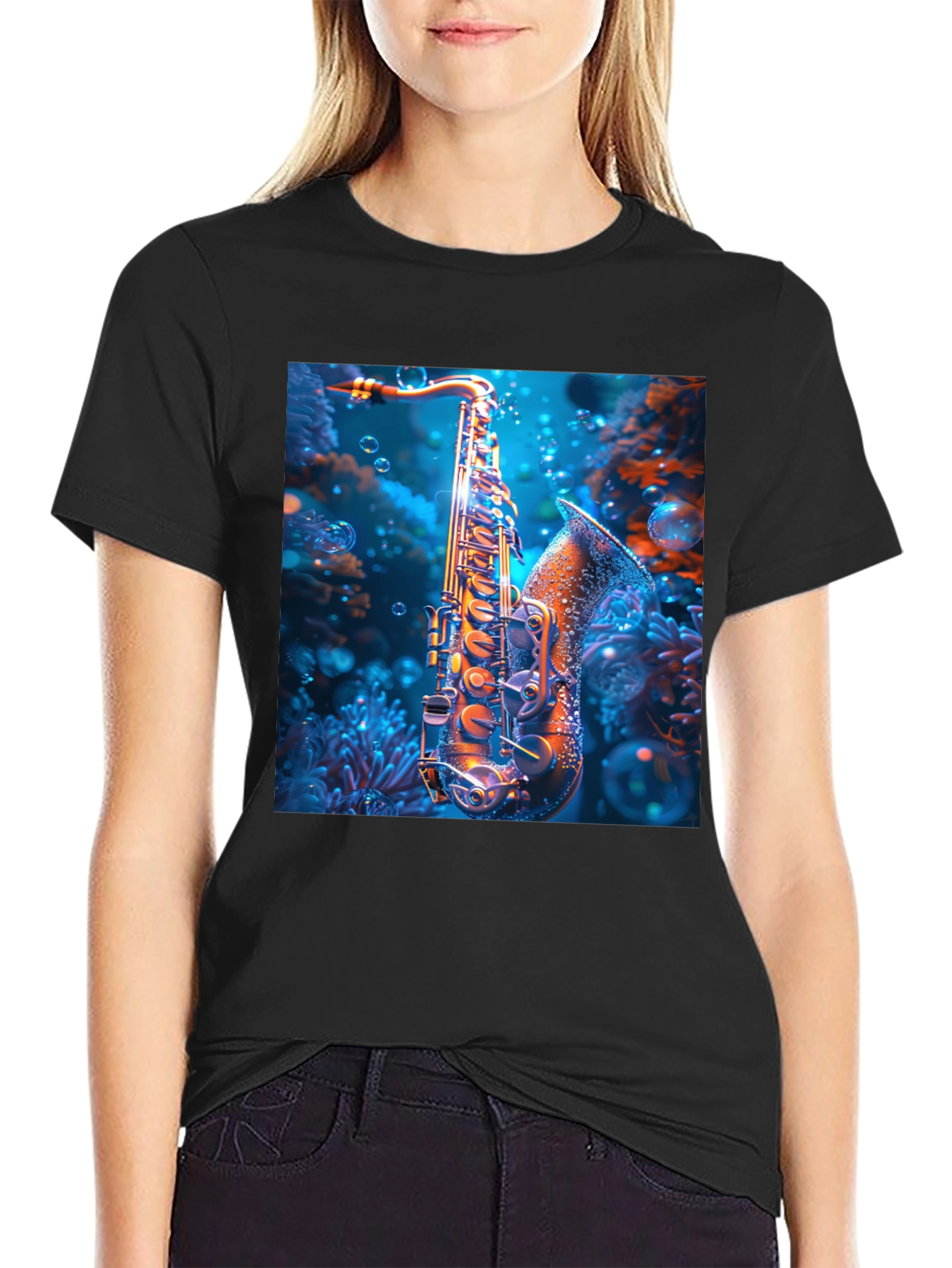 Saxophone Underwater T-Shirt - Unique Musical Design