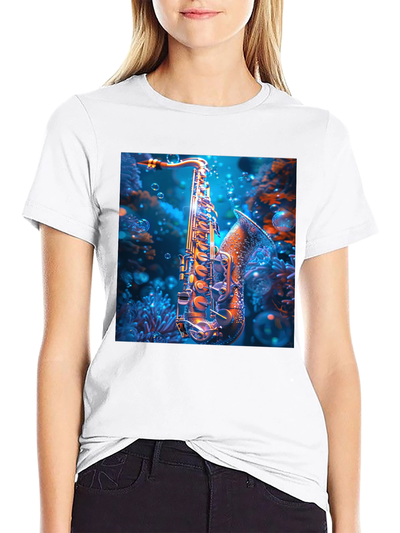 Saxophone Underwater T-Shirt - Unique Musical Design