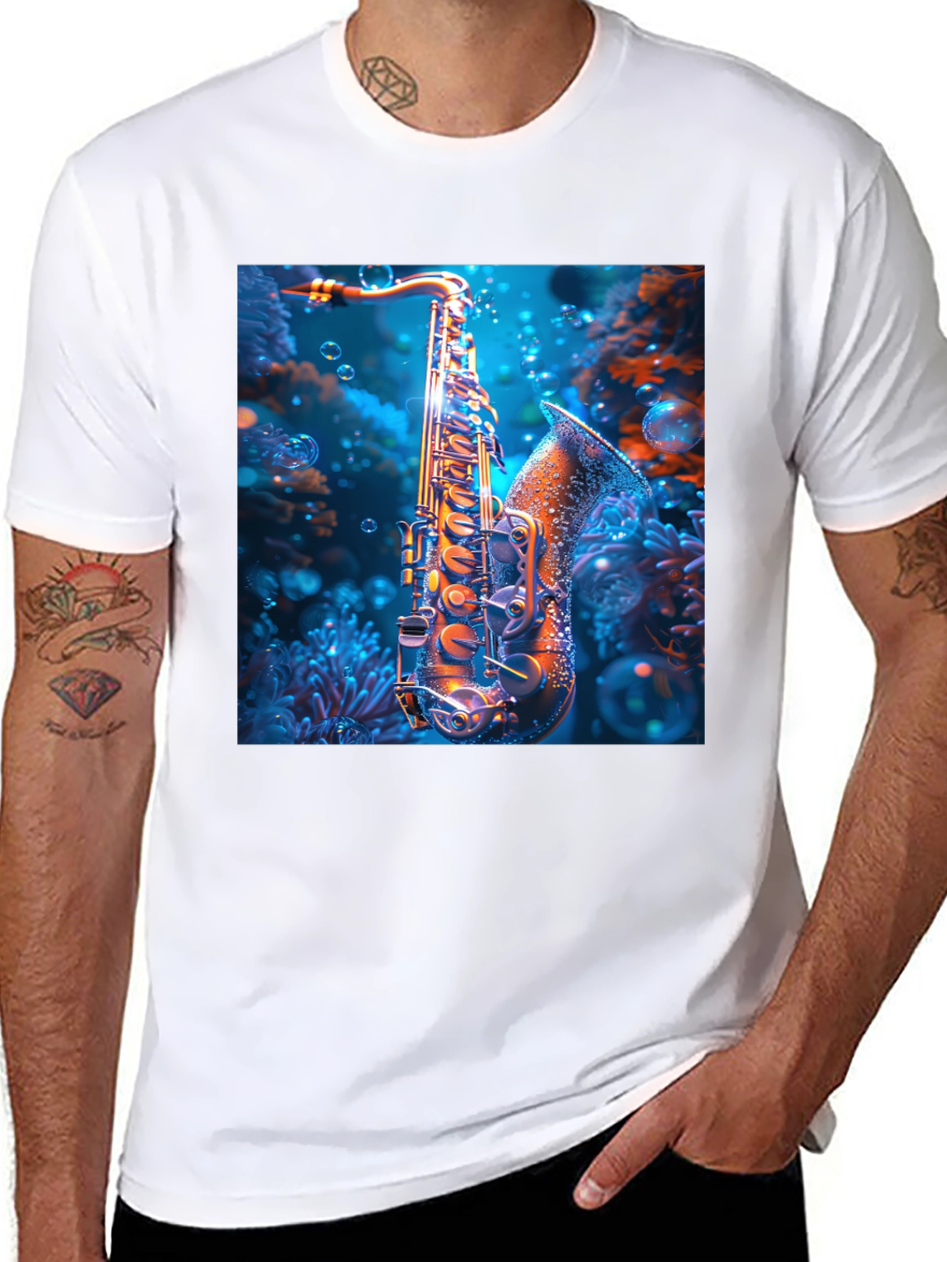 Saxophone Underwater T-Shirt - Unique Musical Design