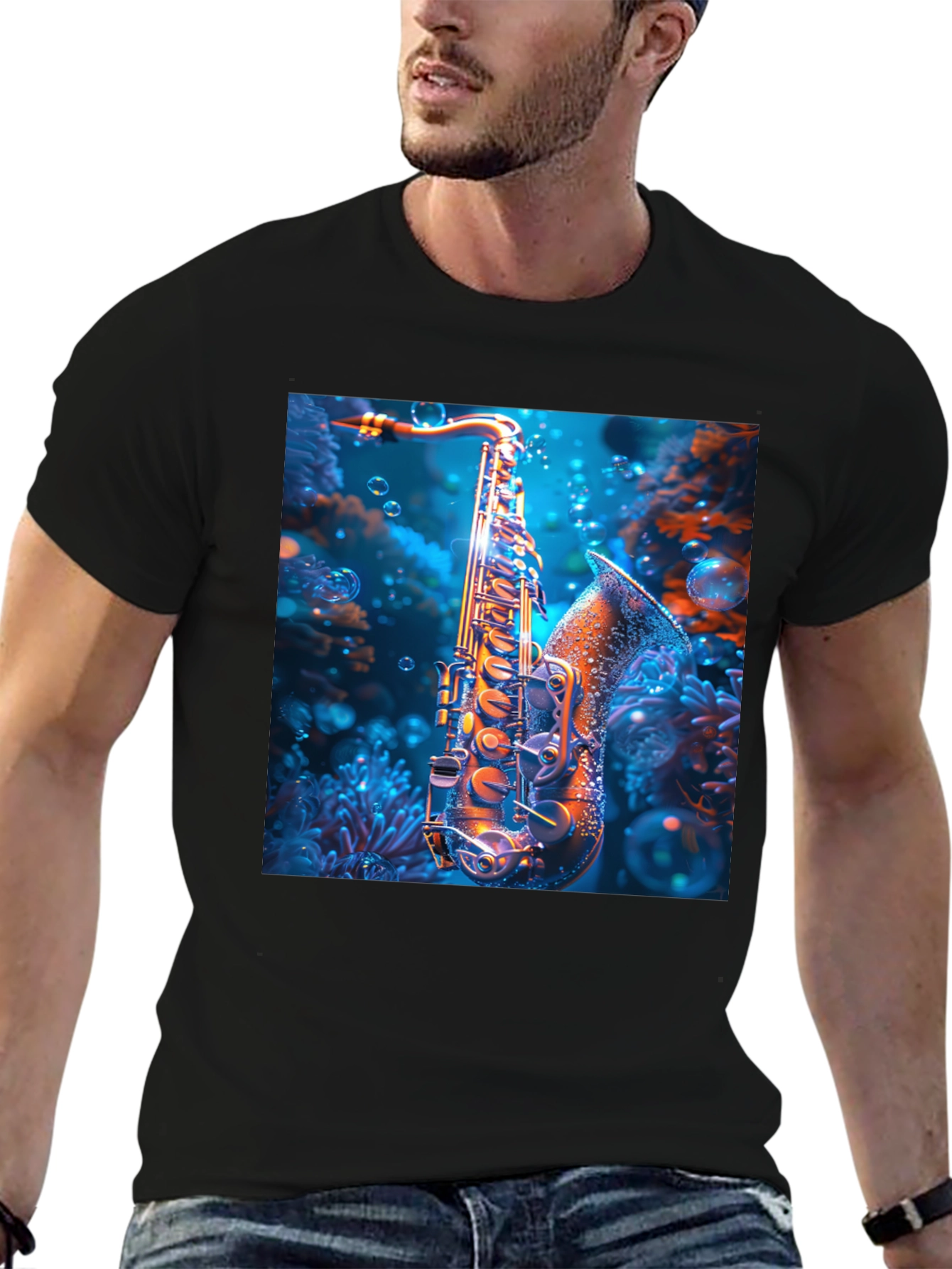 Saxophone Underwater T-Shirt - Unique Musical Design