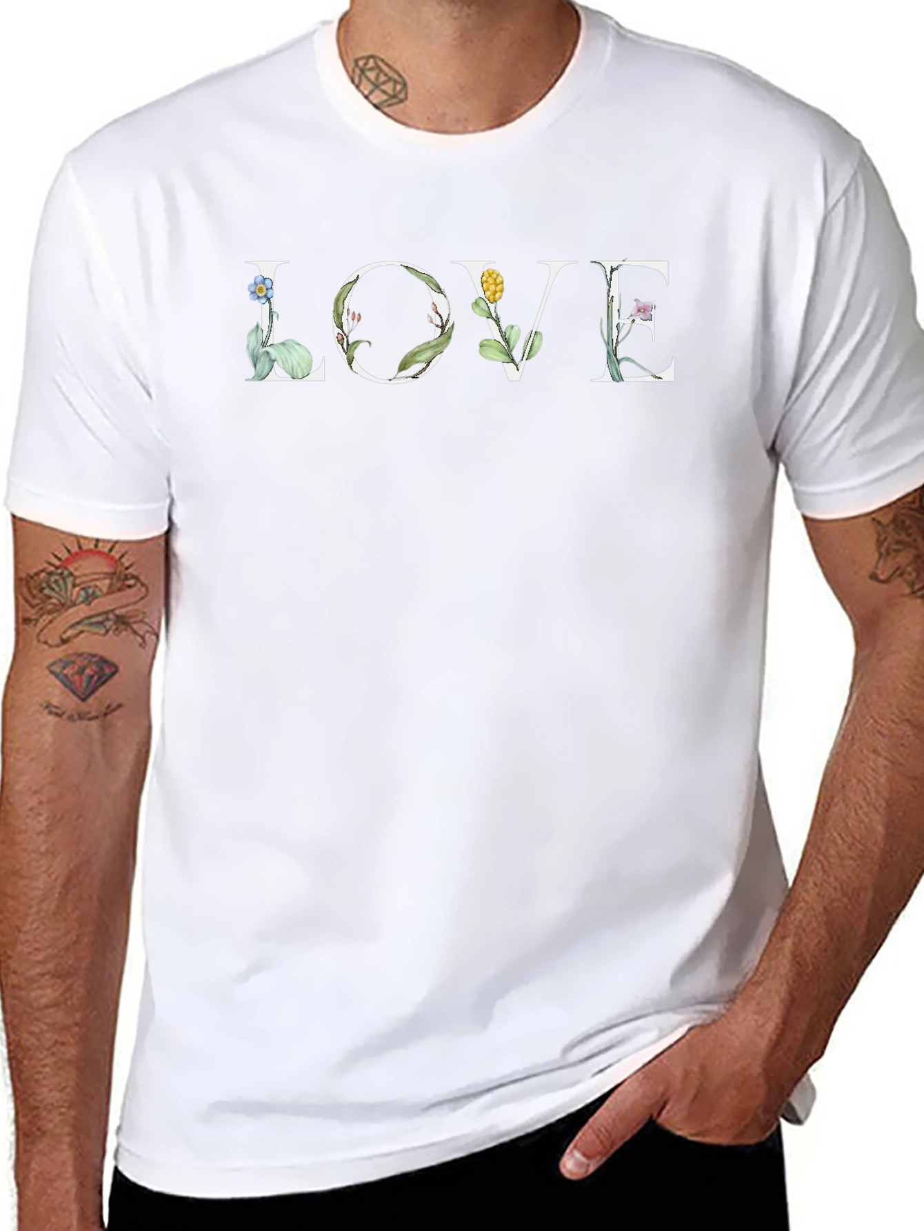 Floral LOVE Graphic T-Shirt - Black