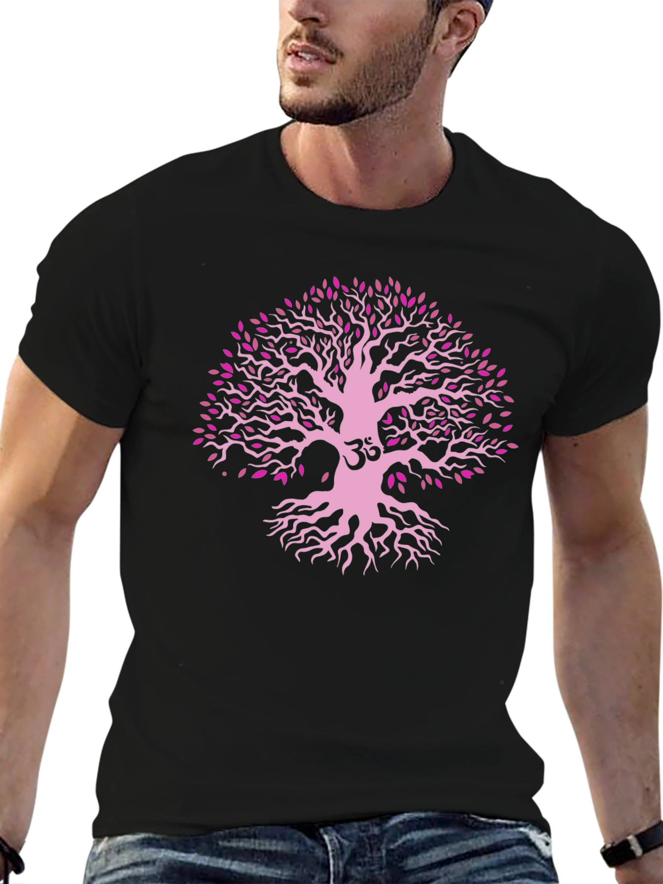 Tree of Life Om Symbol T-Shirt - Black