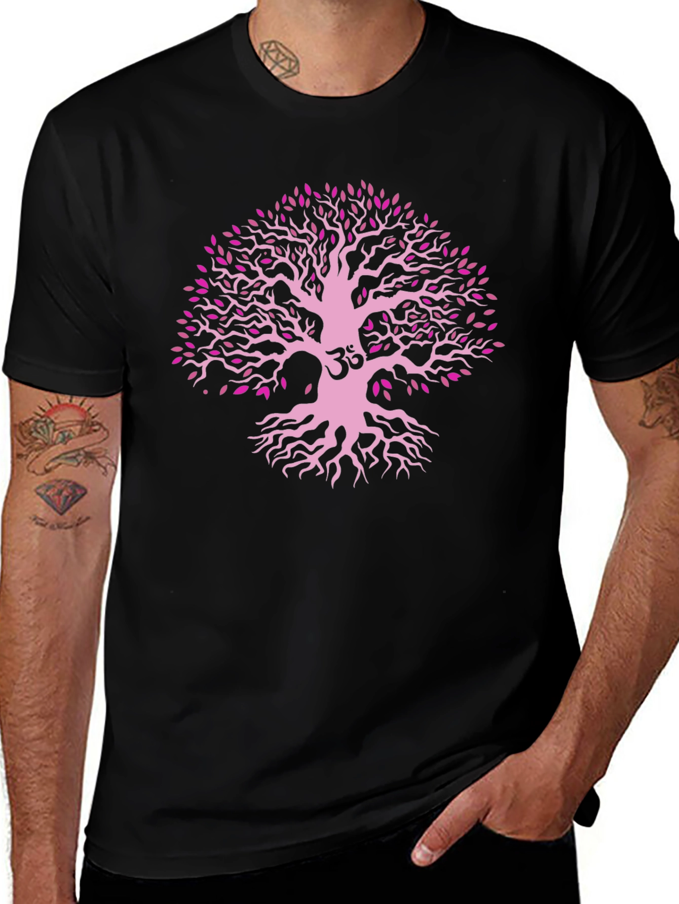Tree of Life Om Symbol T-Shirt - Black