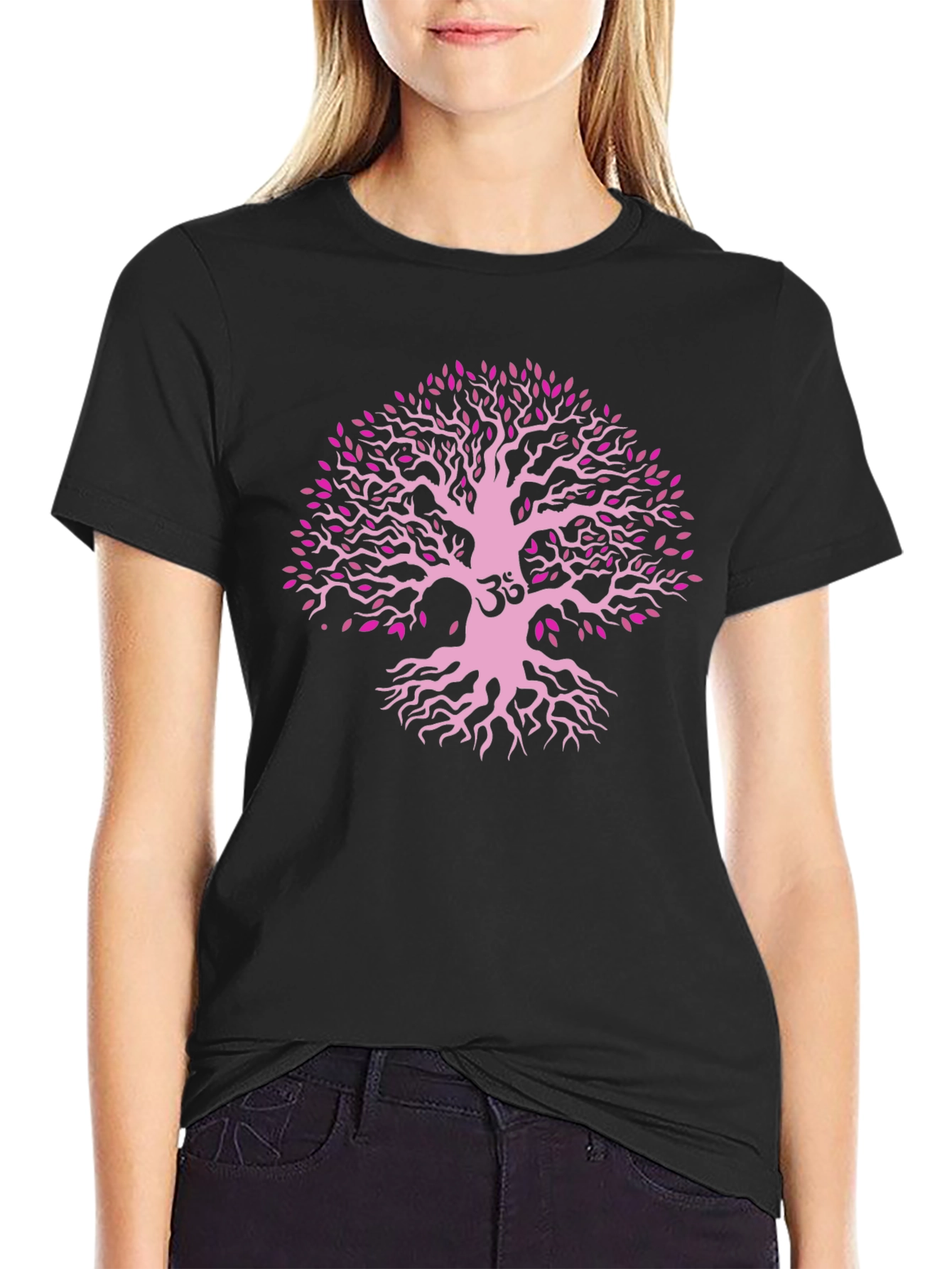 Tree of Life Om Symbol T-Shirt - Black