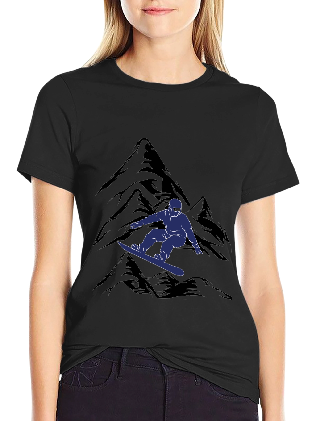 Snowboarder Mountain Graphic Tee - Black Casual Shirt