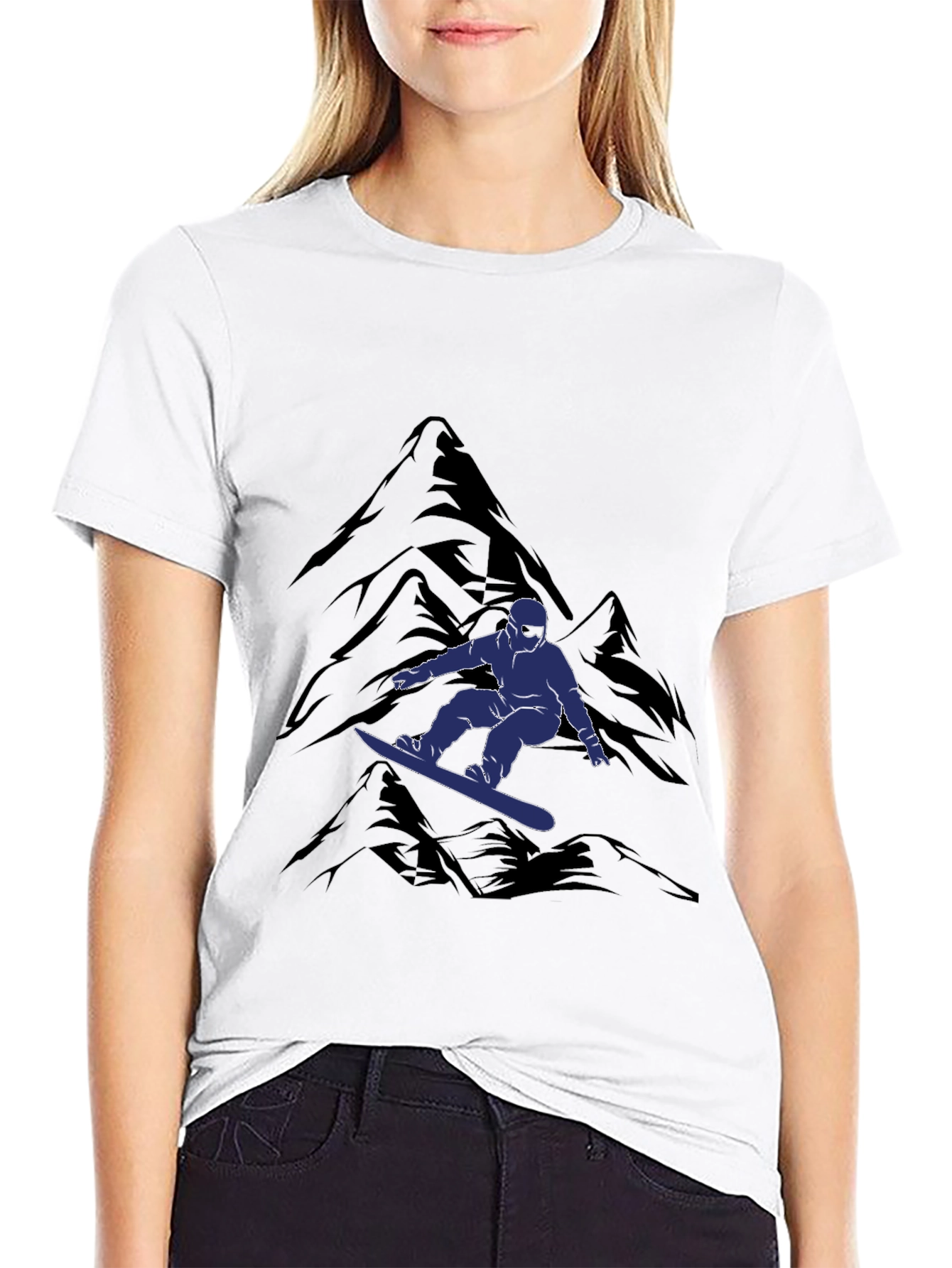 Snowboarder Mountain Graphic Tee - Black Casual Shirt