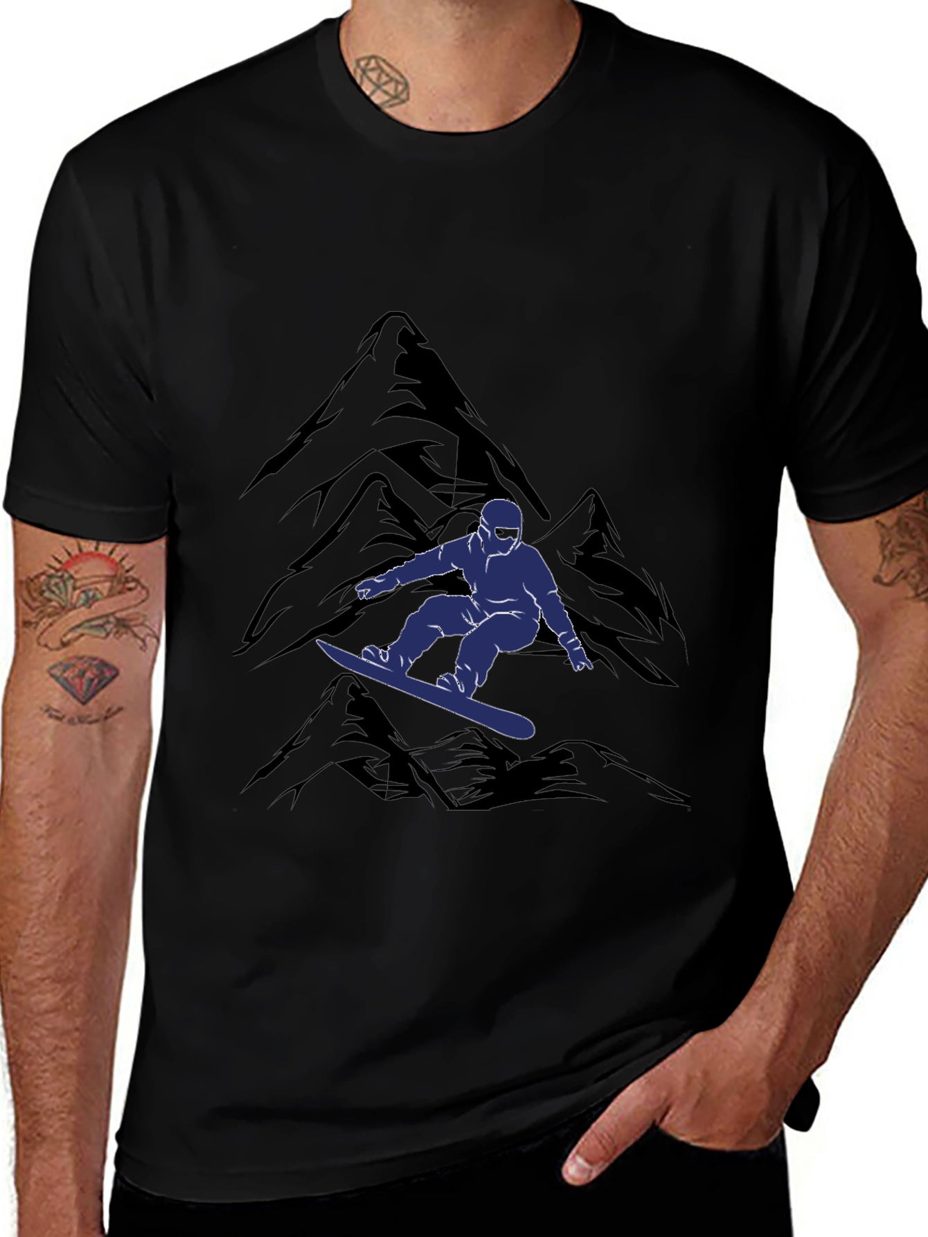 Snowboarder Mountain Graphic Tee - Black Casual Shirt