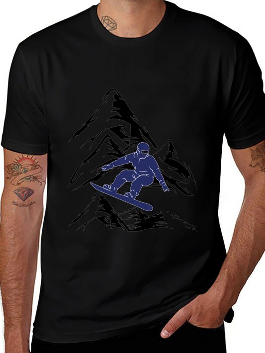 Snowboarder Mountain Graphic Tee - Black Casual Shirt