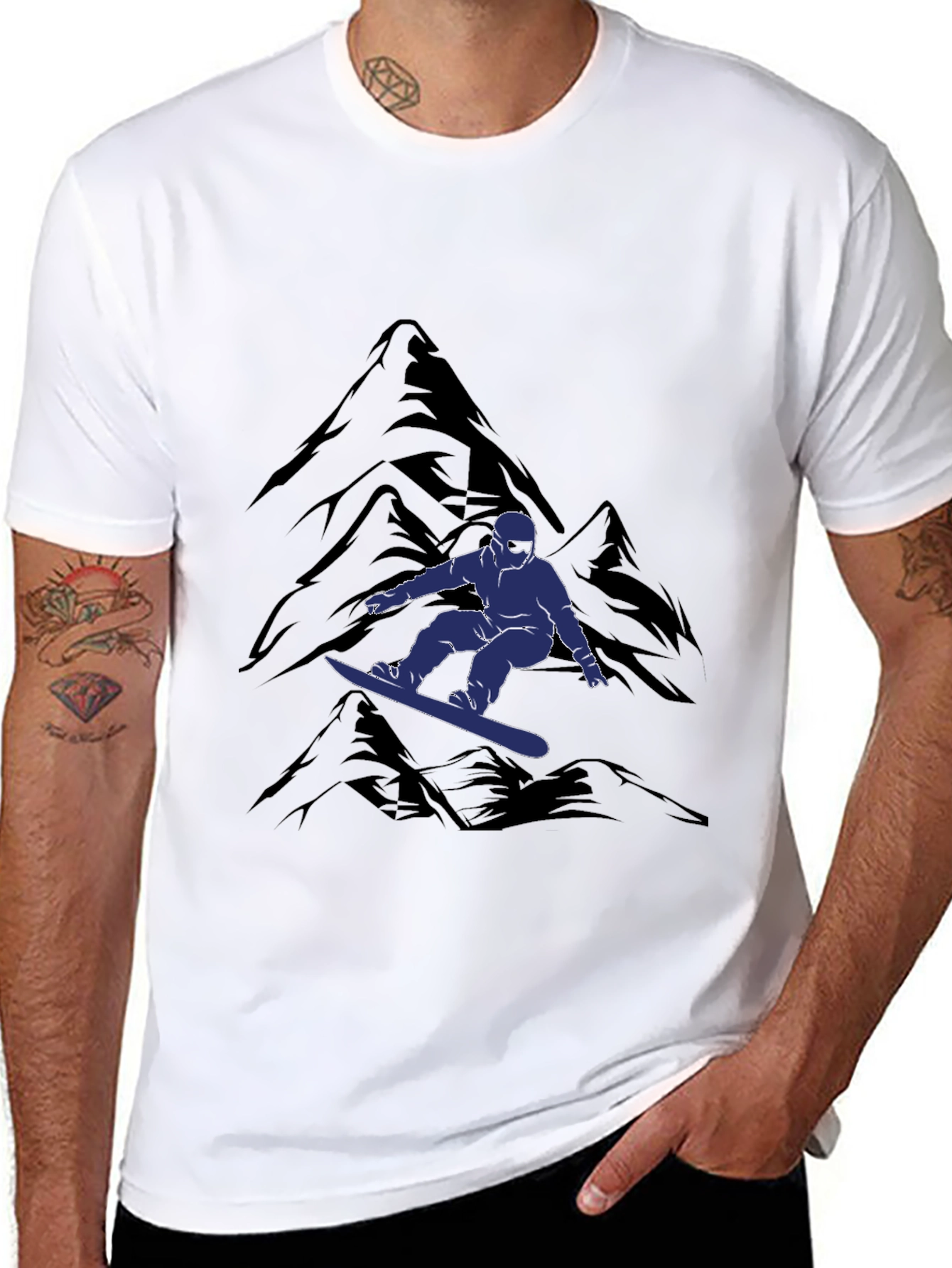 Snowboarder Mountain Graphic Tee - Black Casual Shirt