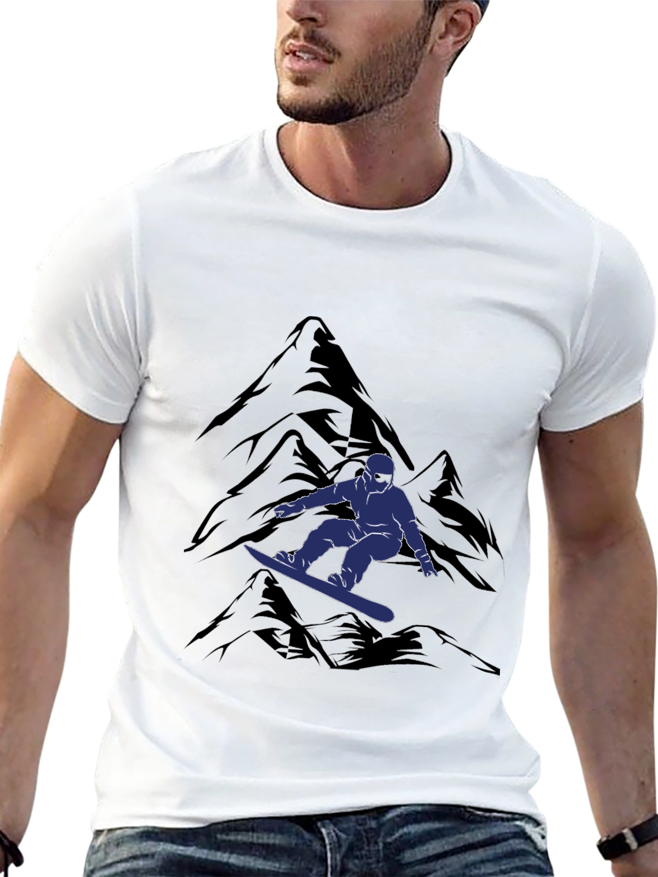 Snowboarder Mountain Graphic Tee - Black Casual Shirt