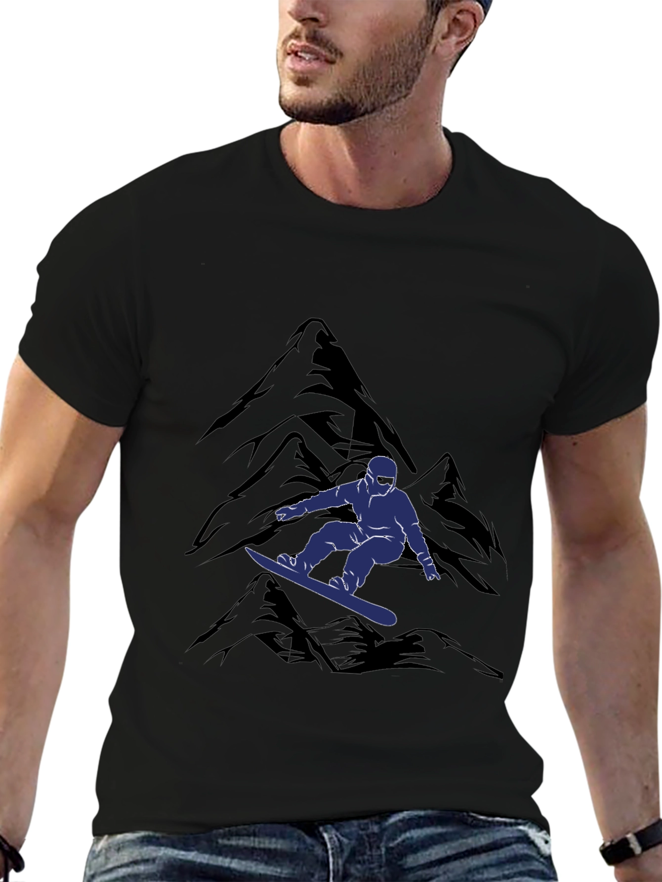 Snowboarder Mountain Graphic Tee - Black Casual Shirt