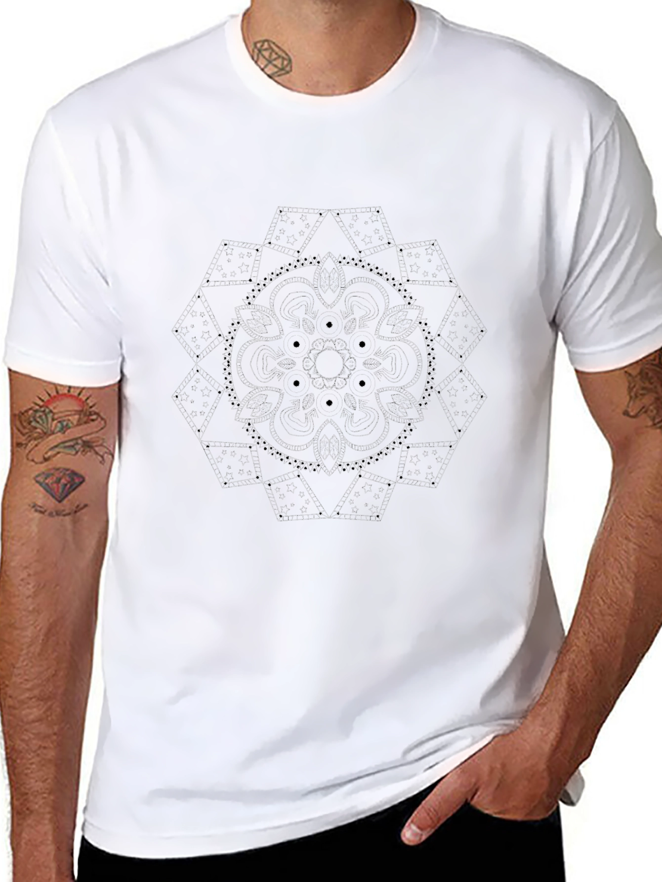 Abstract Geometric Mandala Graphic Print Mens T-Shirt