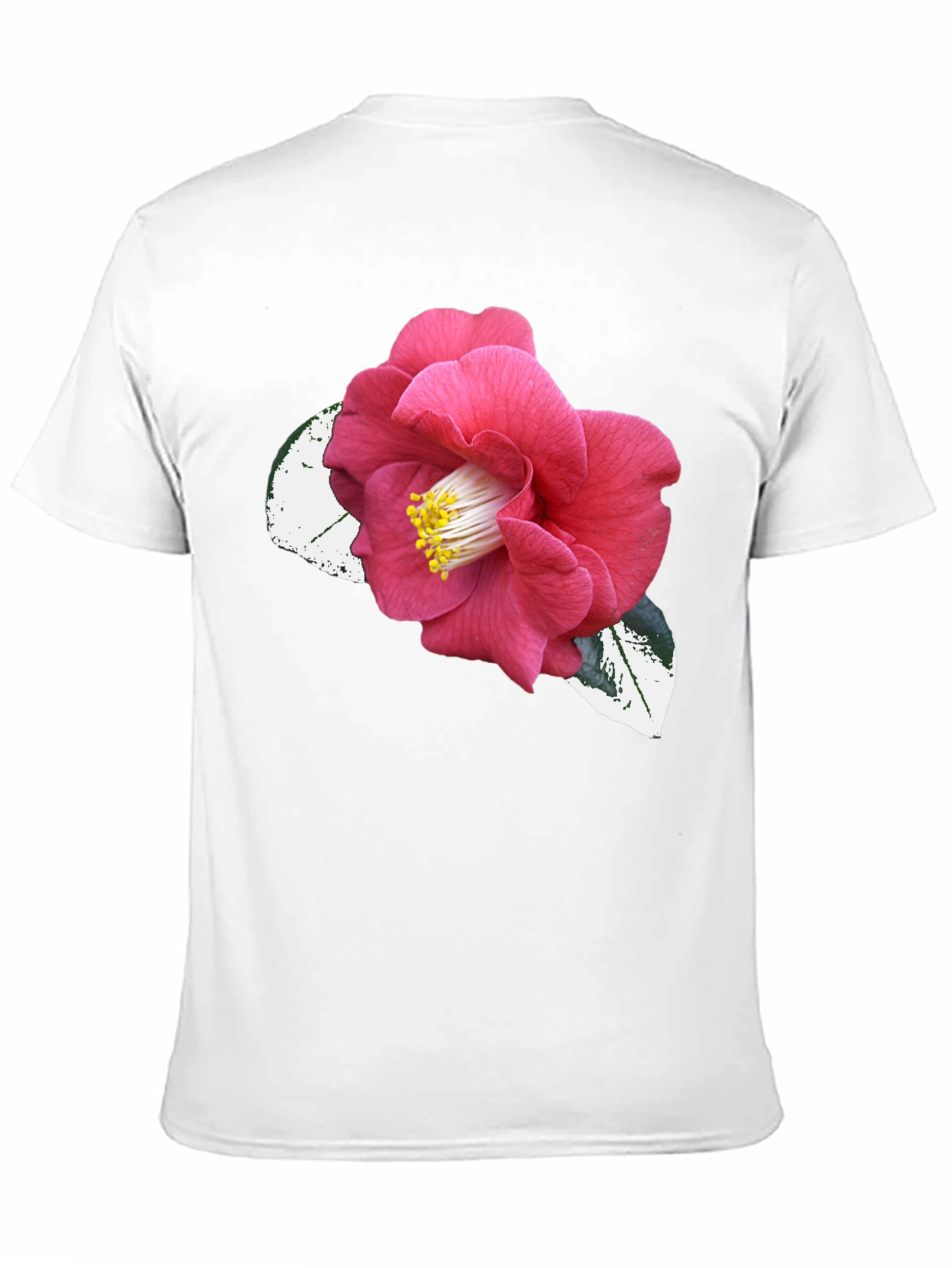 Black T-Shirt with Pink Camellia Flower Graphic